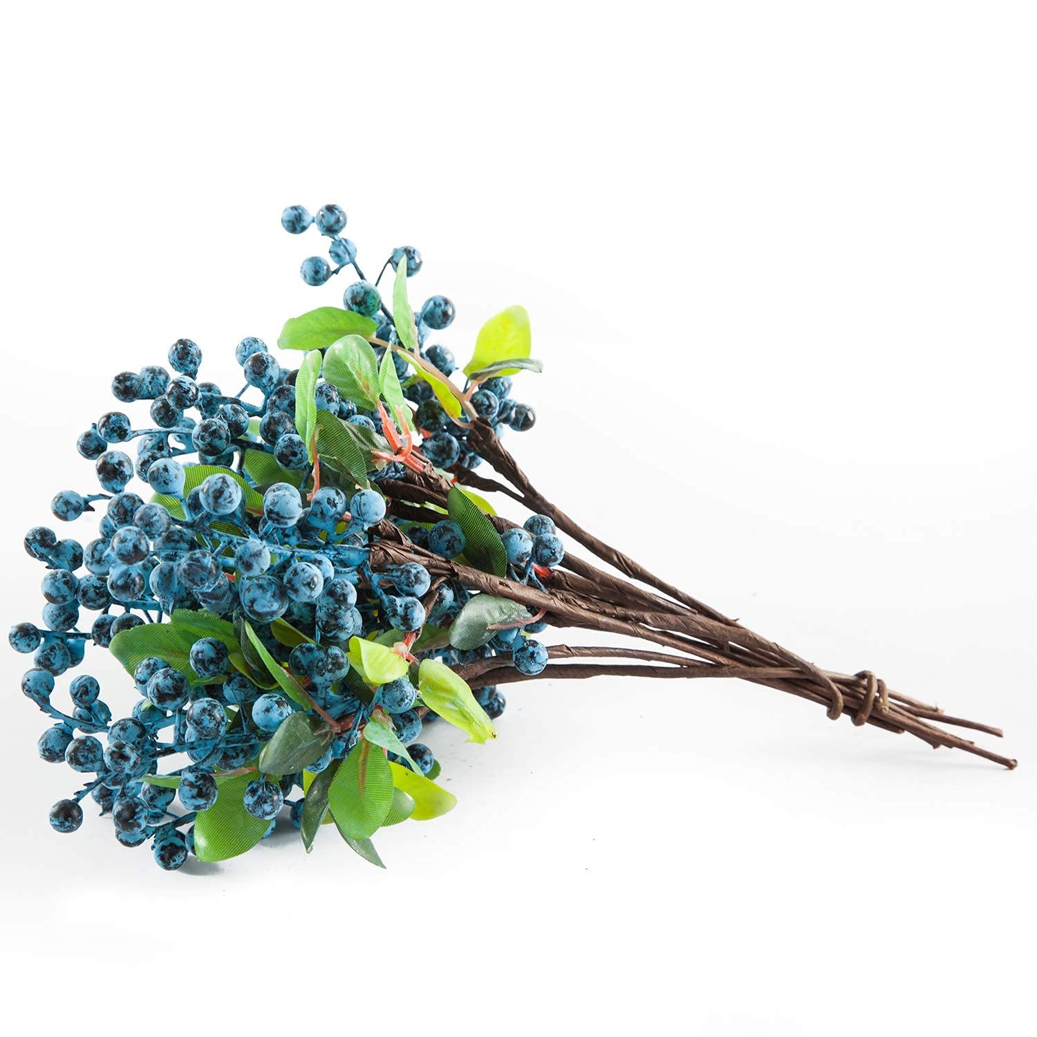 SHACOS Artificial Blue Berry Stems Pack of 20 Fake Blue Berries with Green Le…