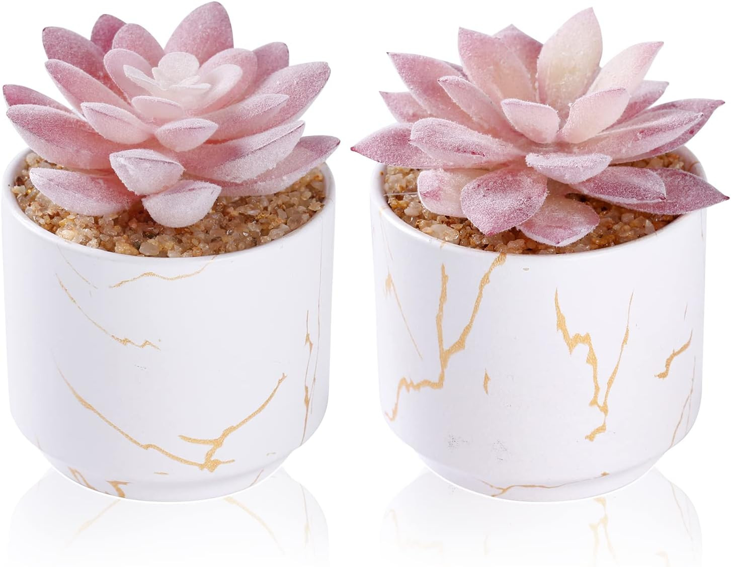 ZENIDA Artificial Plants and Succulents in 2 White Ceramic Pots,Small Fake