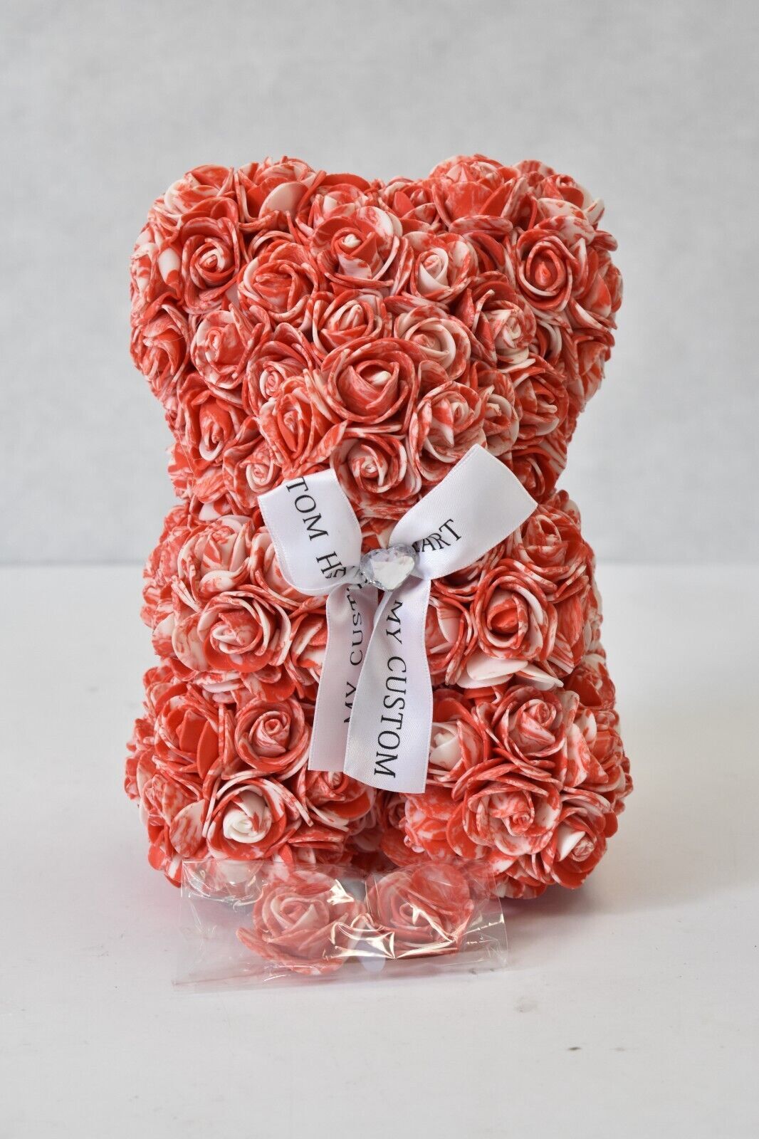 My Custom Heart Red Frost Rose Bear Synthetic Flowers Gift Decoration Piece