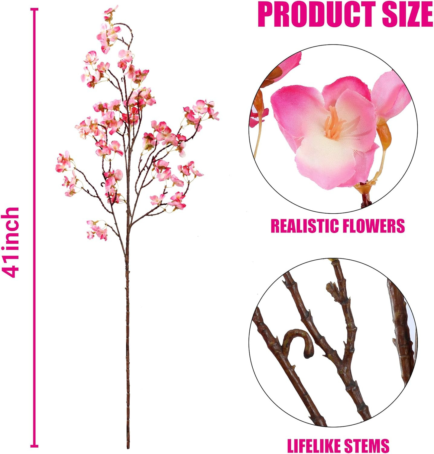 4Pc Artificial Cherry Blossom Stems 41″ Faux Silk Flowers Rose Red