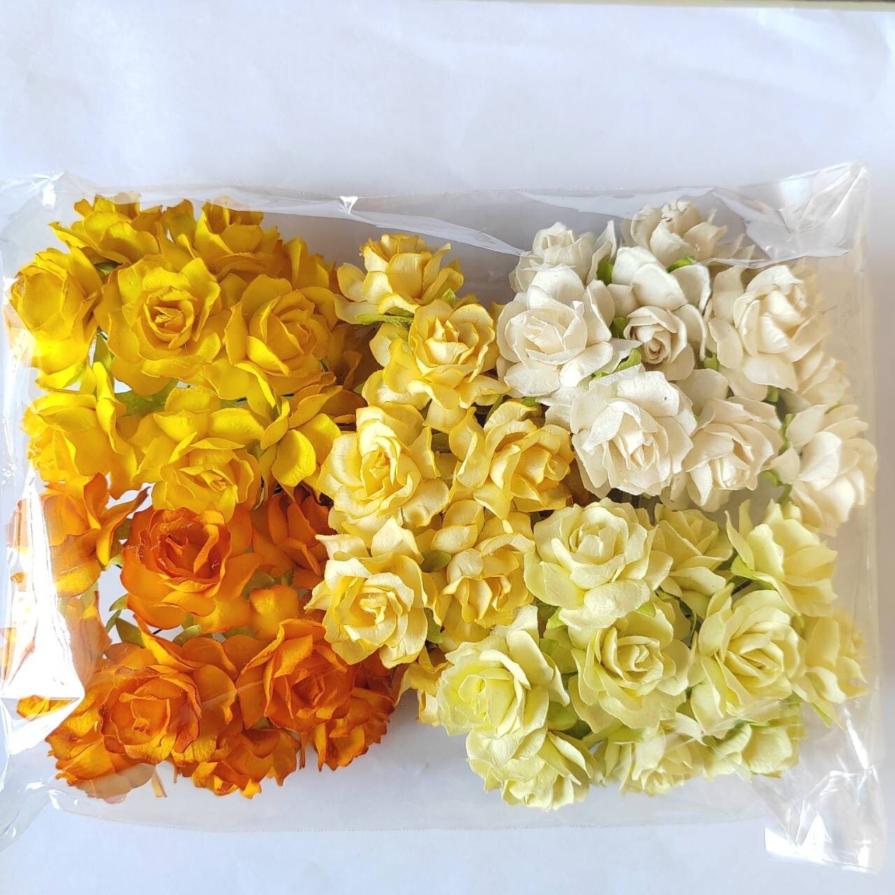 50 Mix Yellow Tone Artificial Flowers Rose Flower Paper Flower size 30-35 mm