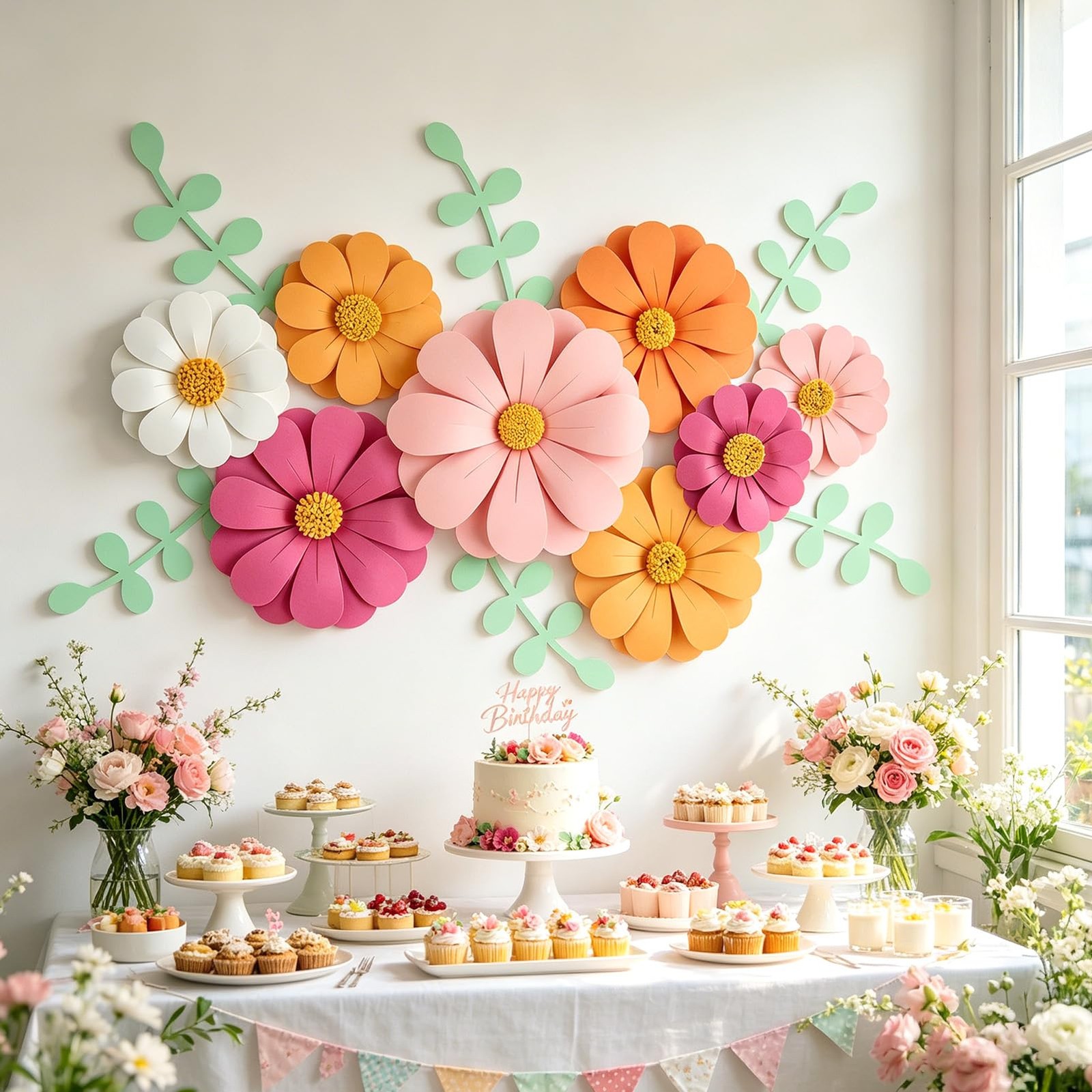1 Kit Daisy Paper Flowers Party Decorations Wall Hanging Backdrop Decor