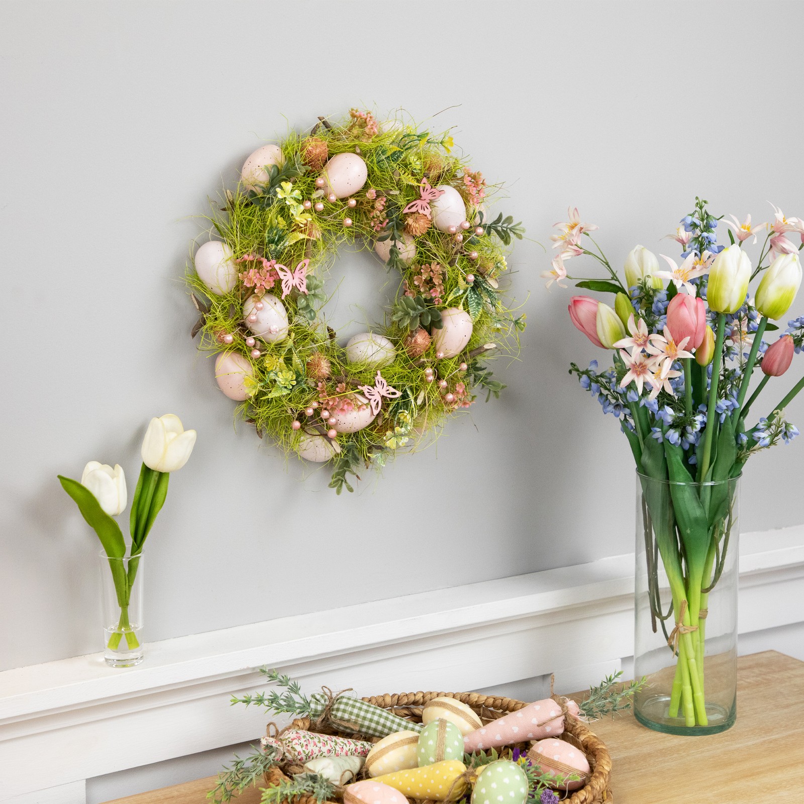 Northlight Easter Eggs with Butterflies Artificial Spring Wreath 13″ Green Pink