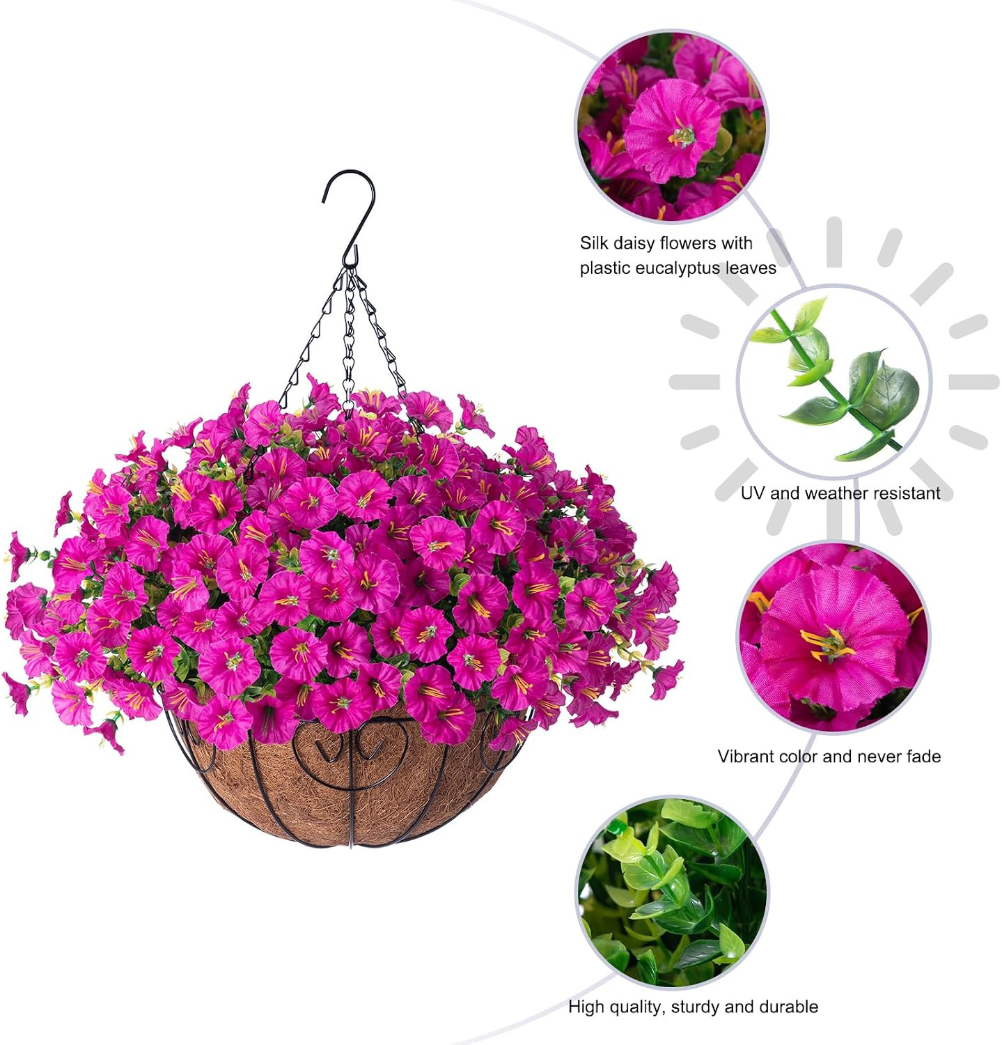 Fuchsia Artificial Hanging Flower Basket Faux Silk Morning Glory Patio Planter