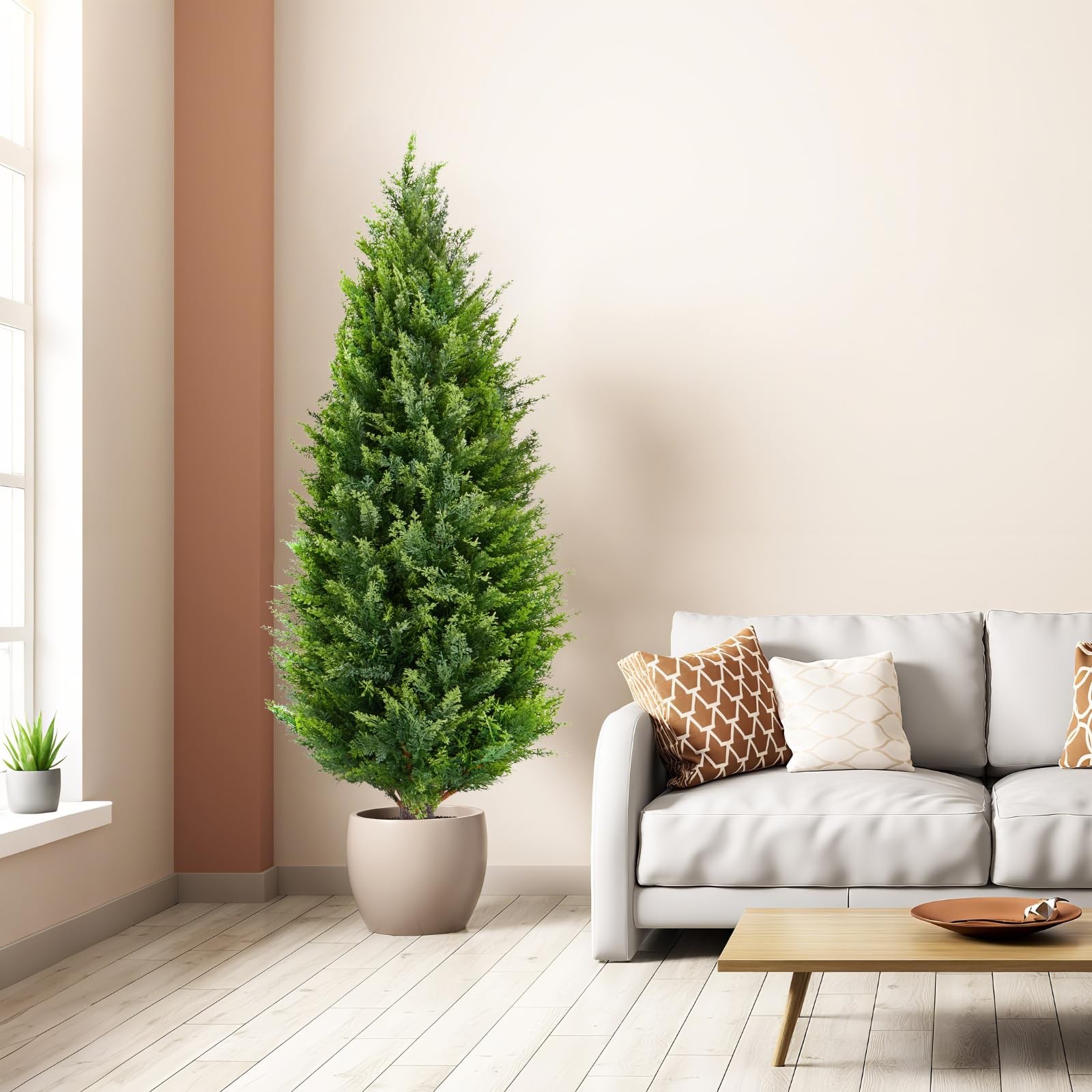 Artificial Topiary Tree 2-Set – 4 Feet Tall UV Protected Faux Cedar Pines – O…