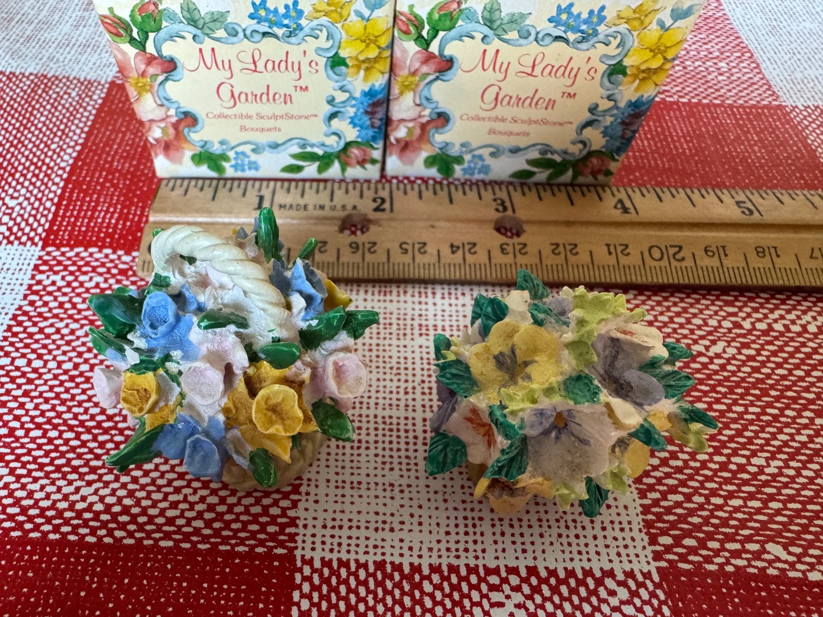 My Lady’s Garden mini ceramic flowers in pot, lot of 2