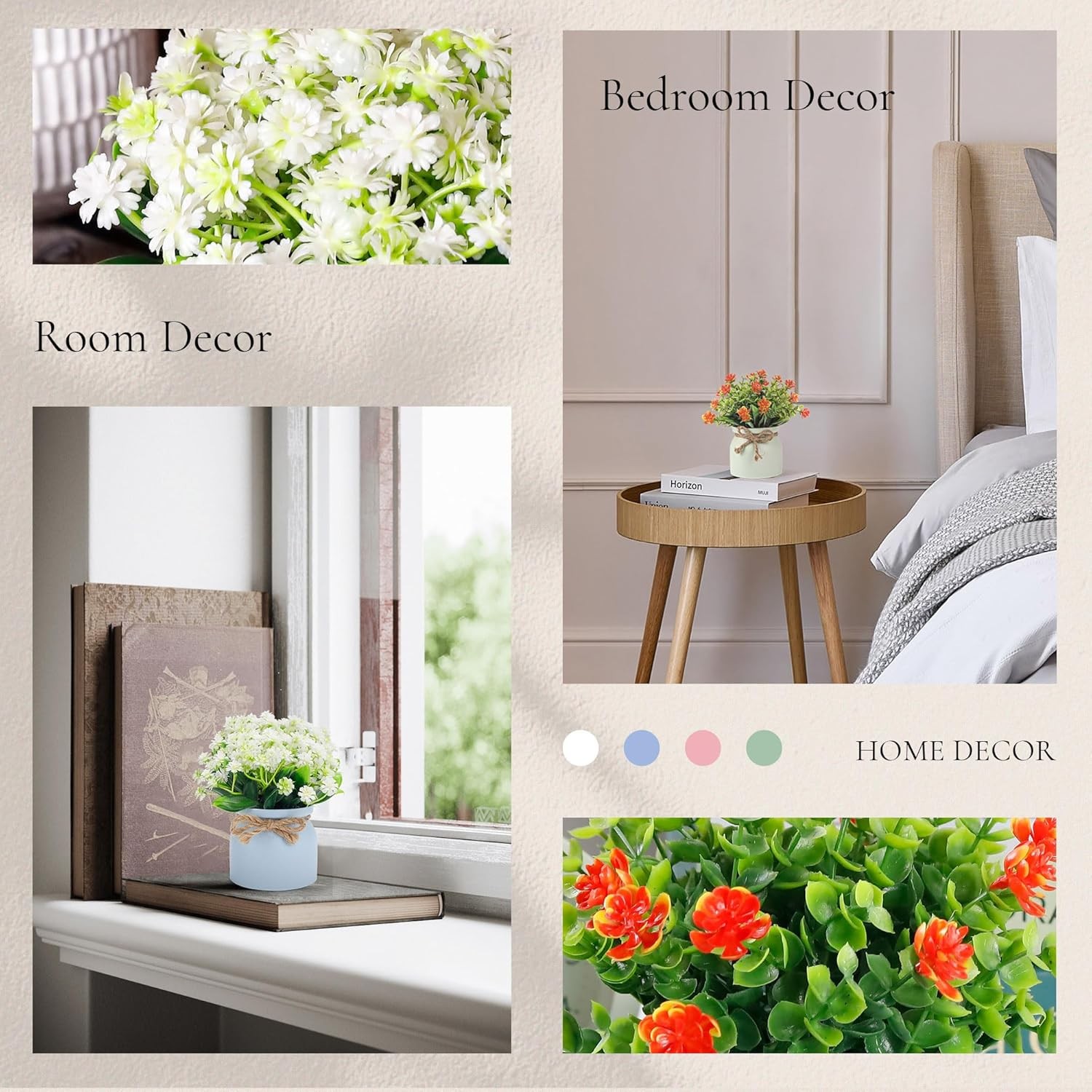 Der Rose 4 Pack Fake Flowers Artificial Plants Indoor Home Kitchen Office Dining
