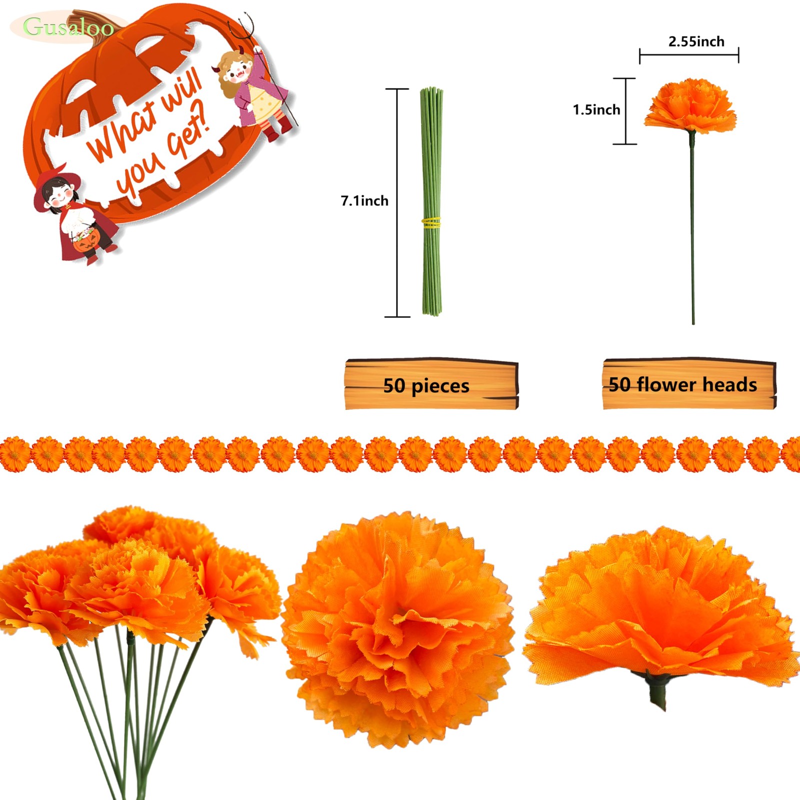 Marigold Flower Heads 50Pcs, Mexican Marigold Artificial Flowers for Day of T…