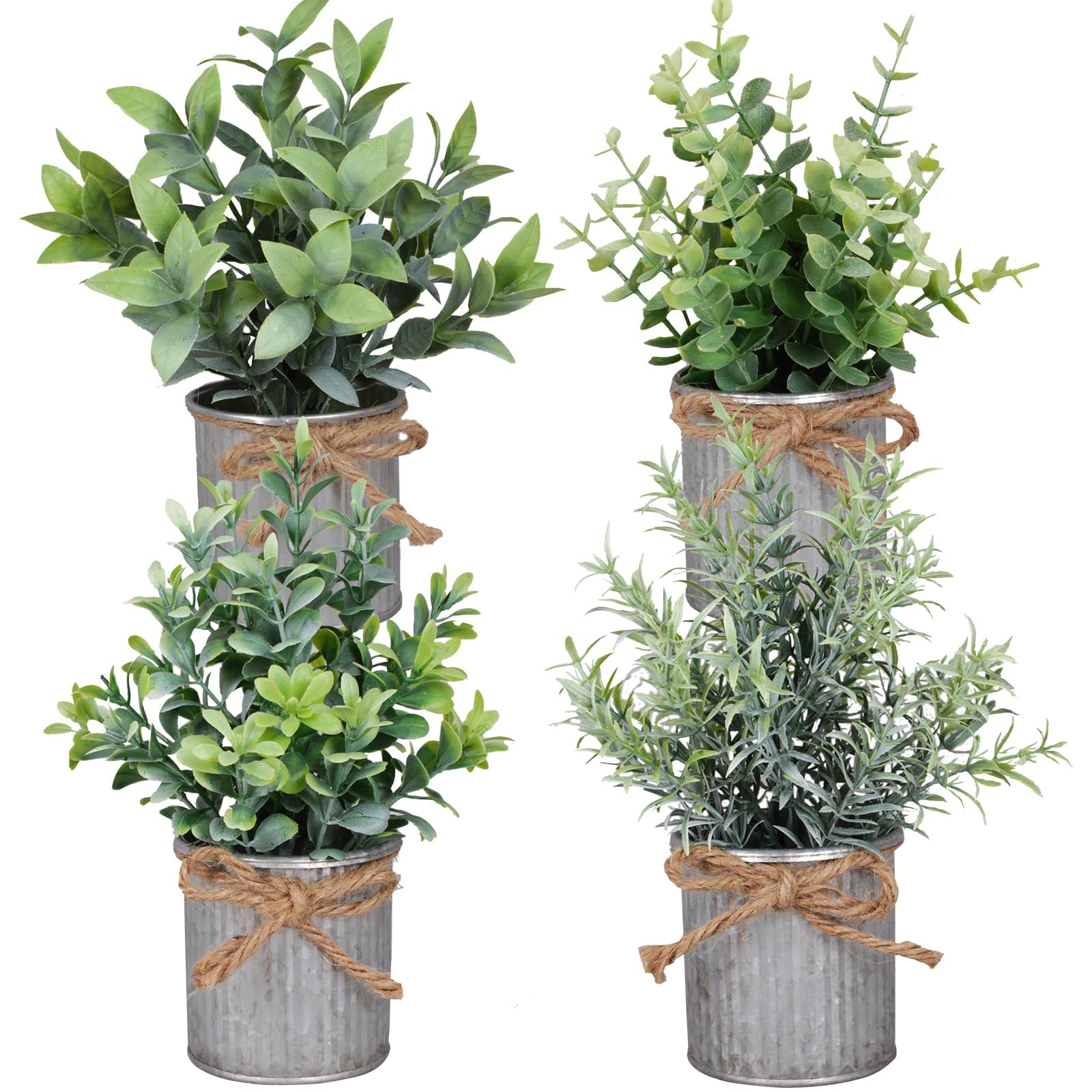 Small Artificial Plants Set of 4 Fake Potted Plant with Iron Pot Mini Greener…