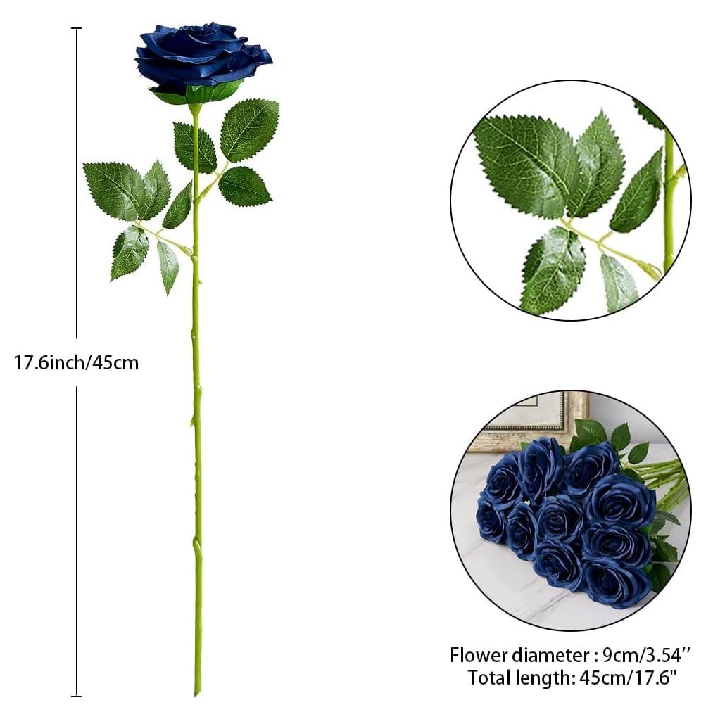 IUKnot 50pcs Navy Blue Roses Artificial Silk Flowers for Wedding Party Decor