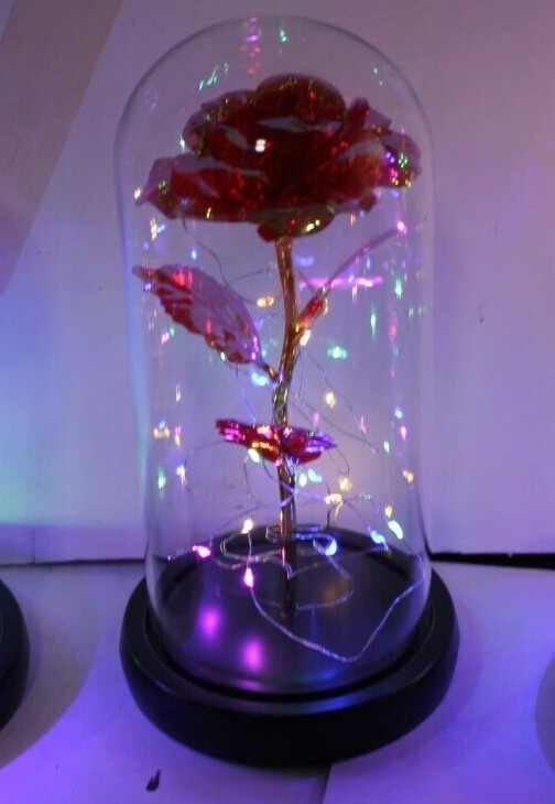 Red Eternal Rose w LED Lights in Glass Dome Mothers Valentines Anniversary Gift