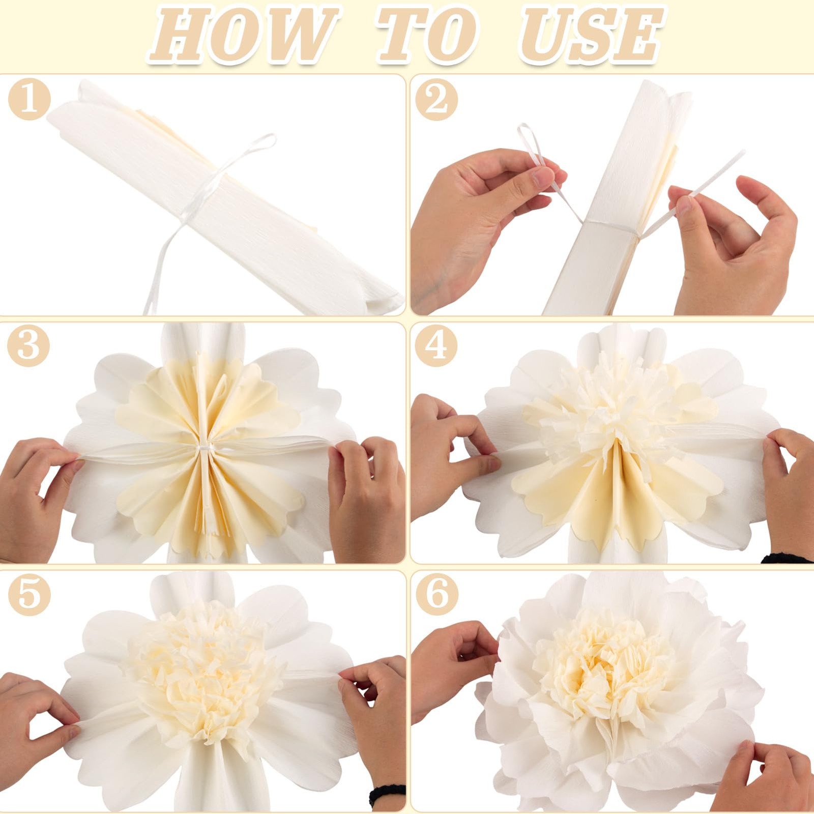 6 PCS White Paper Flowers Wall Giant Tissue 12 Inch Artificial Wedding Decor