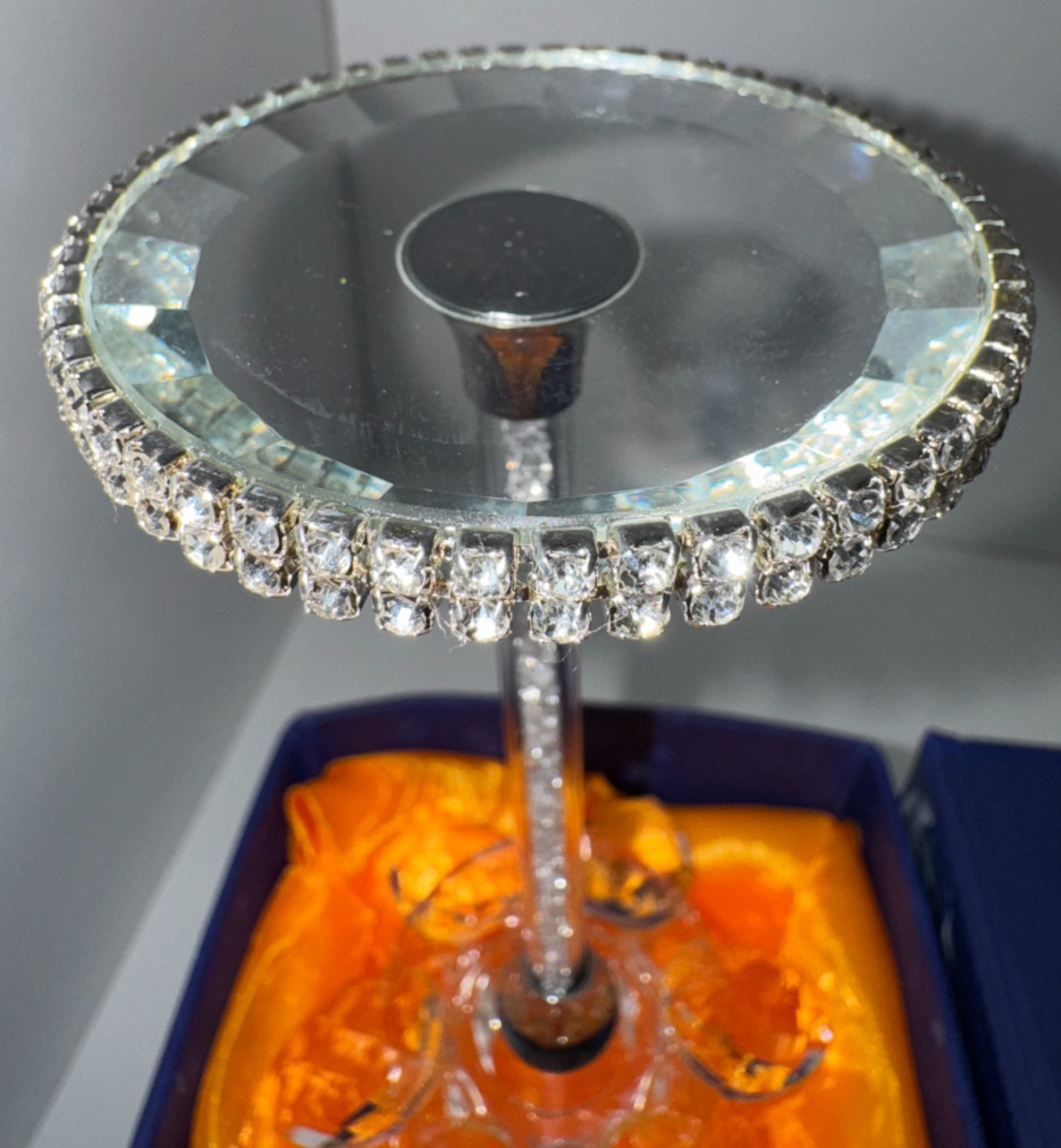 Crystal Lotus Flower, Rhinestone Base, Glitter Stem, New in open box
