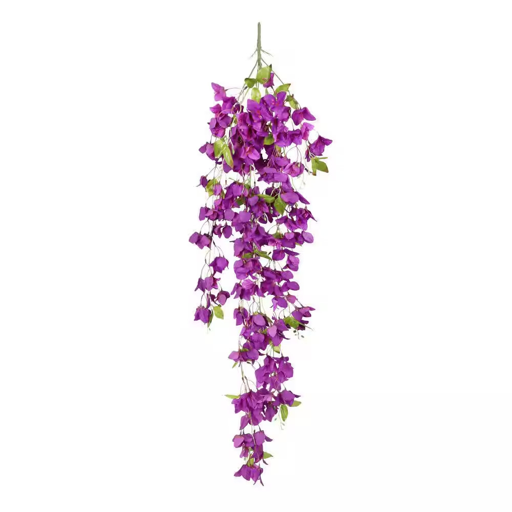 50 In. Purple Artificial Bougainvillea Flower Stem Hanging Spray Bush