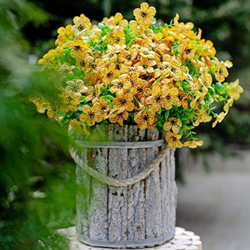 Artificial Fall Flowers for Outdoors Fake Mums – 16 Bundles Faux Plants Yellow