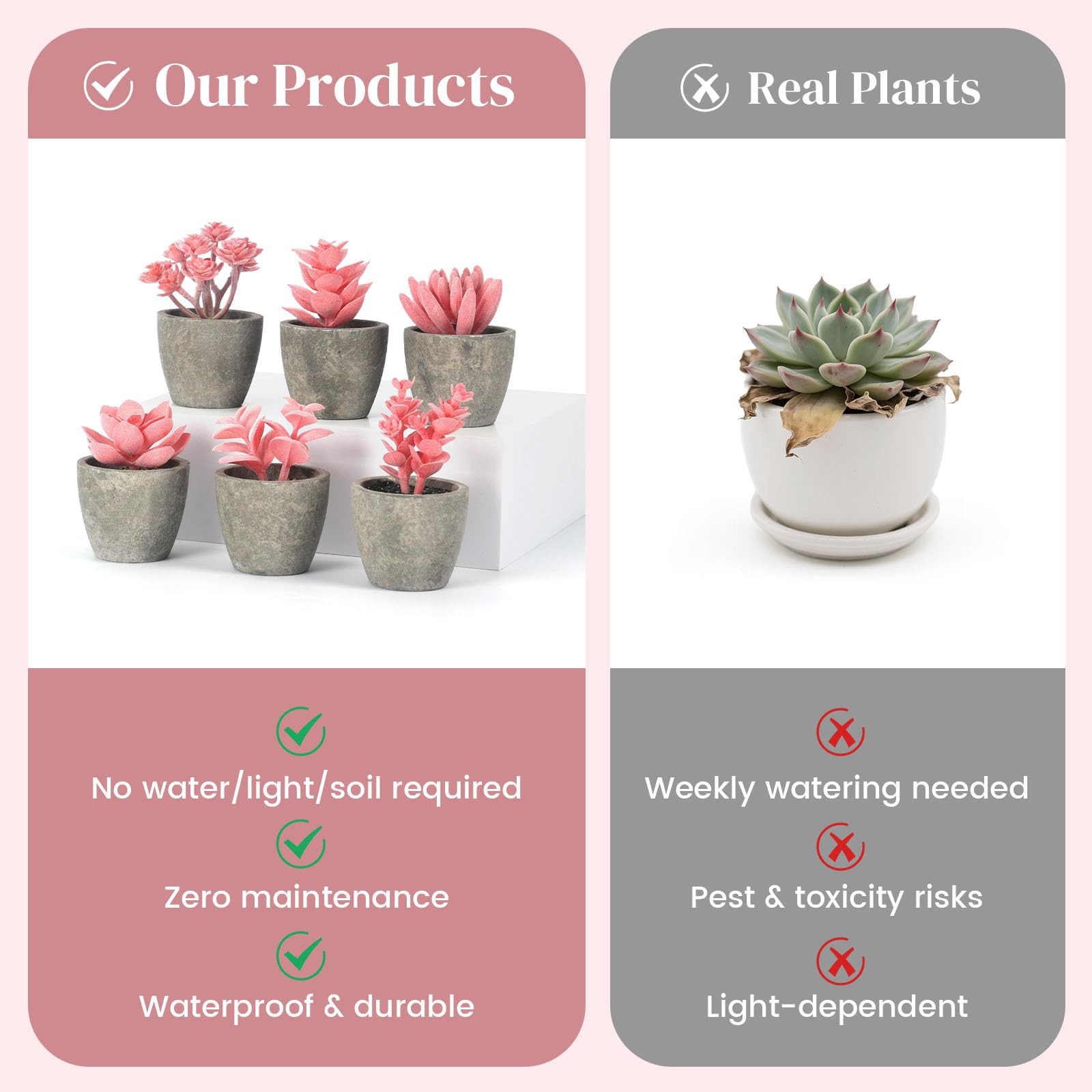 6 PCS Artificial Succulent Plants Small Fake Potted Pink Home Desk Decor