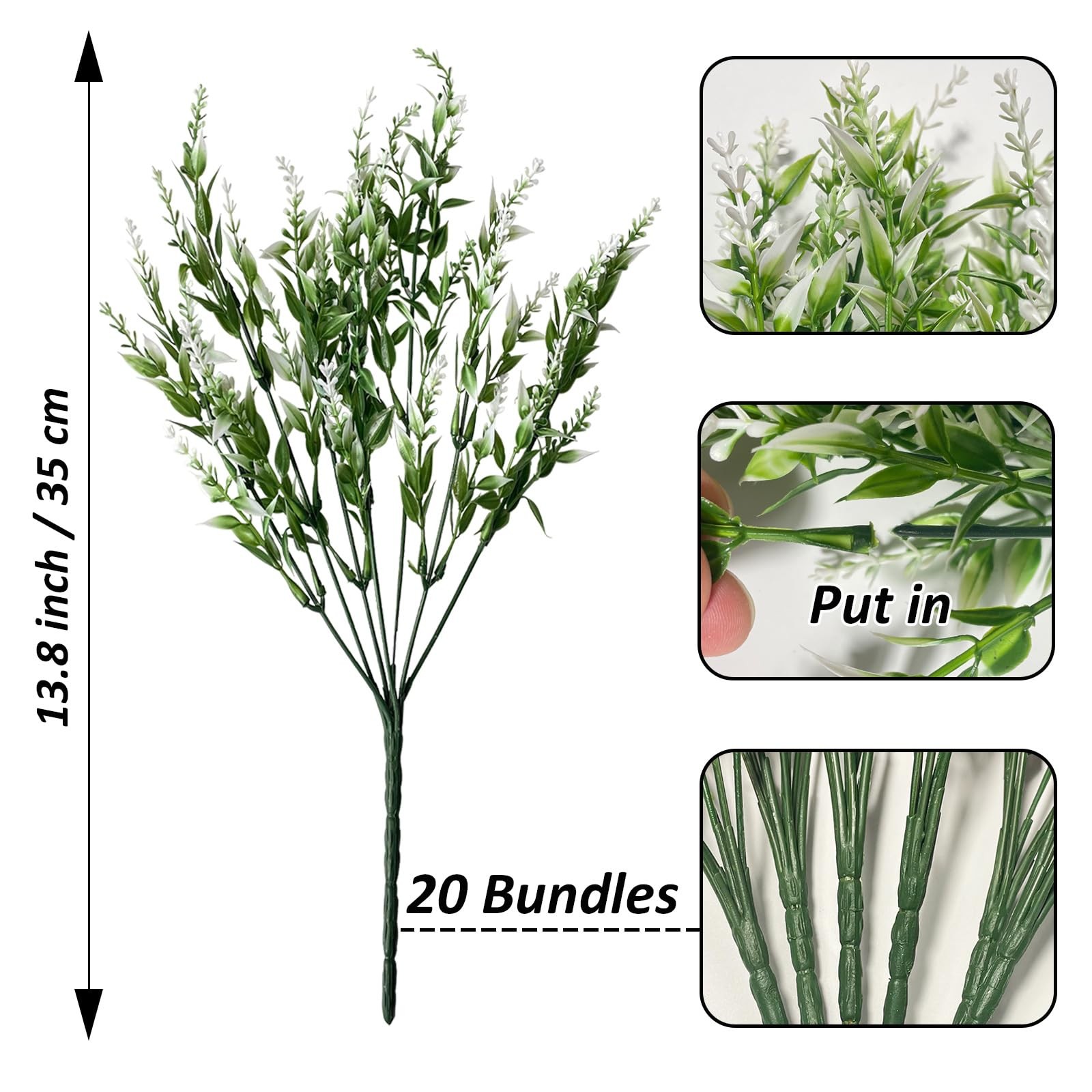 Artificial Plants Lavender 20 Bundles Outdoor UV Resistant Greenery Fake Shru…