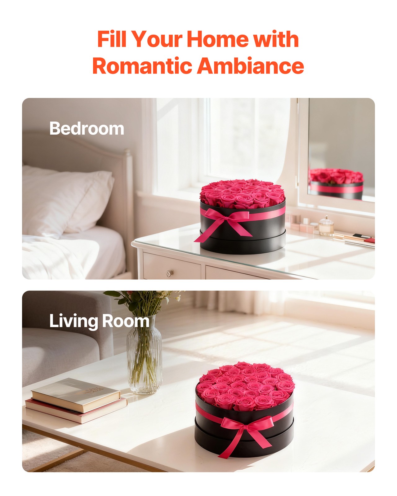 VEVOR Forever Flowers 27 Preserved Roses Round Box Eternal Bouquet Rose Red