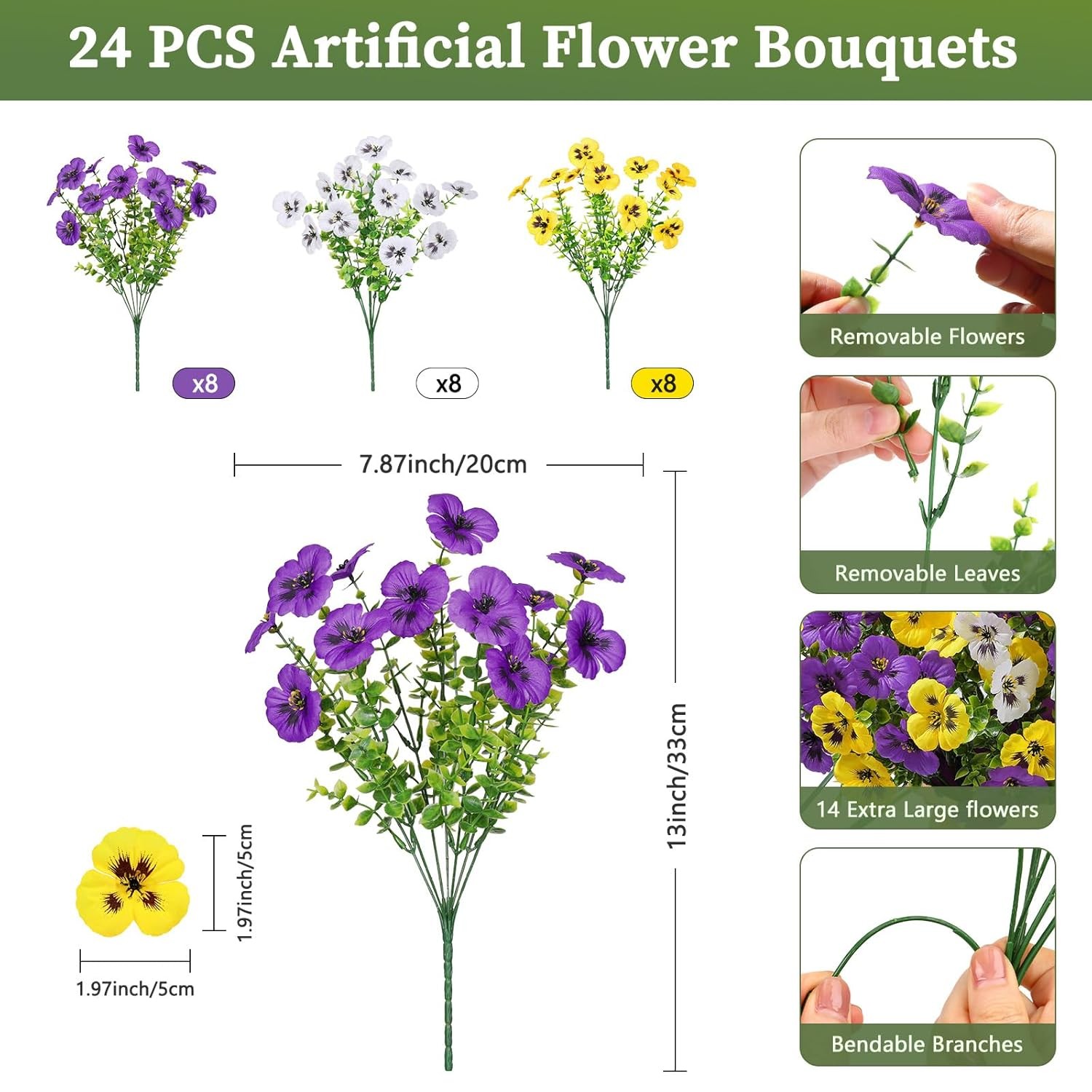 Artificial Spring Flowers for Outdoors Garden Decorations, Fake Flower Bundles