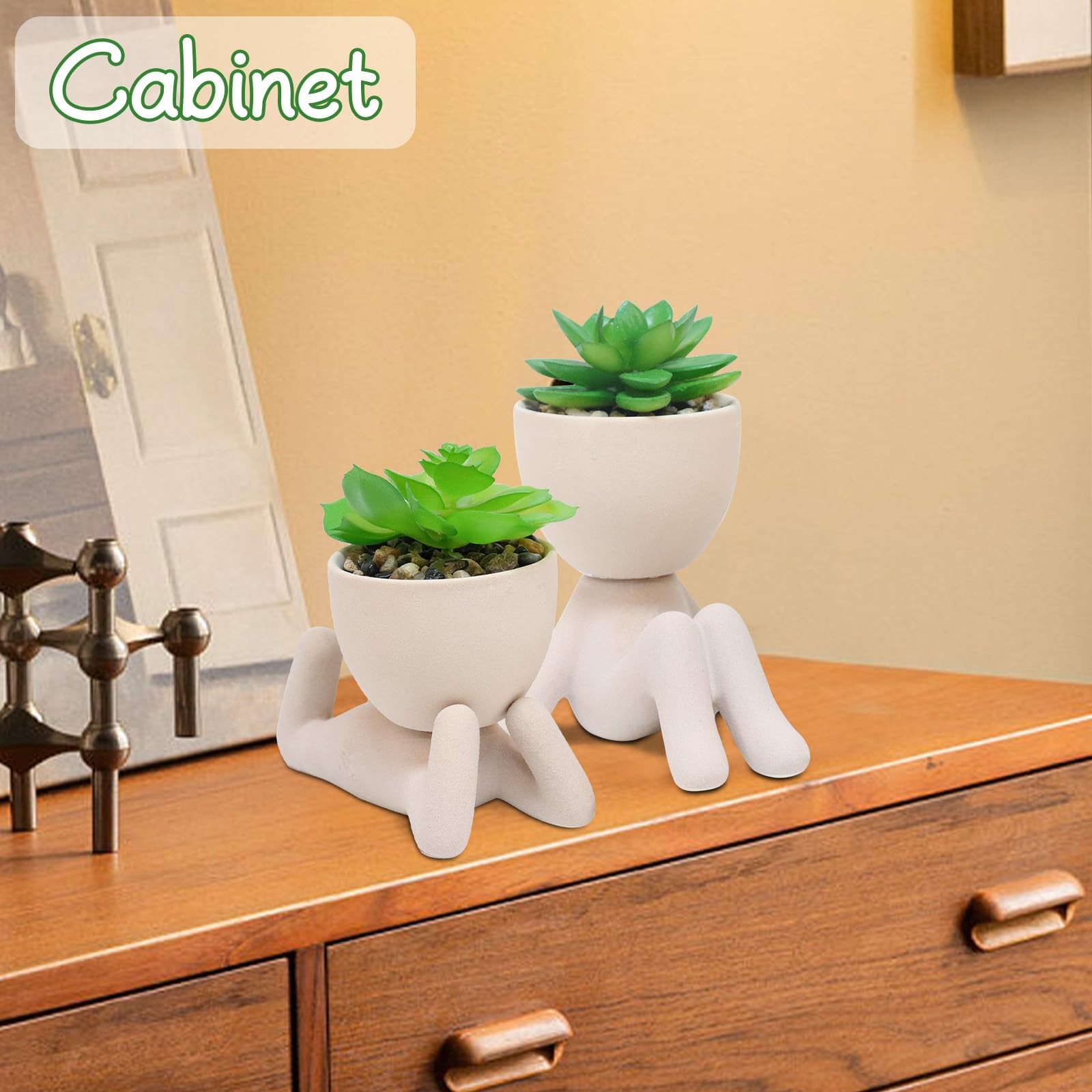 2PCS Cute Artificial Succulent Plants with Creative Human Shaped Pots, Desk D…