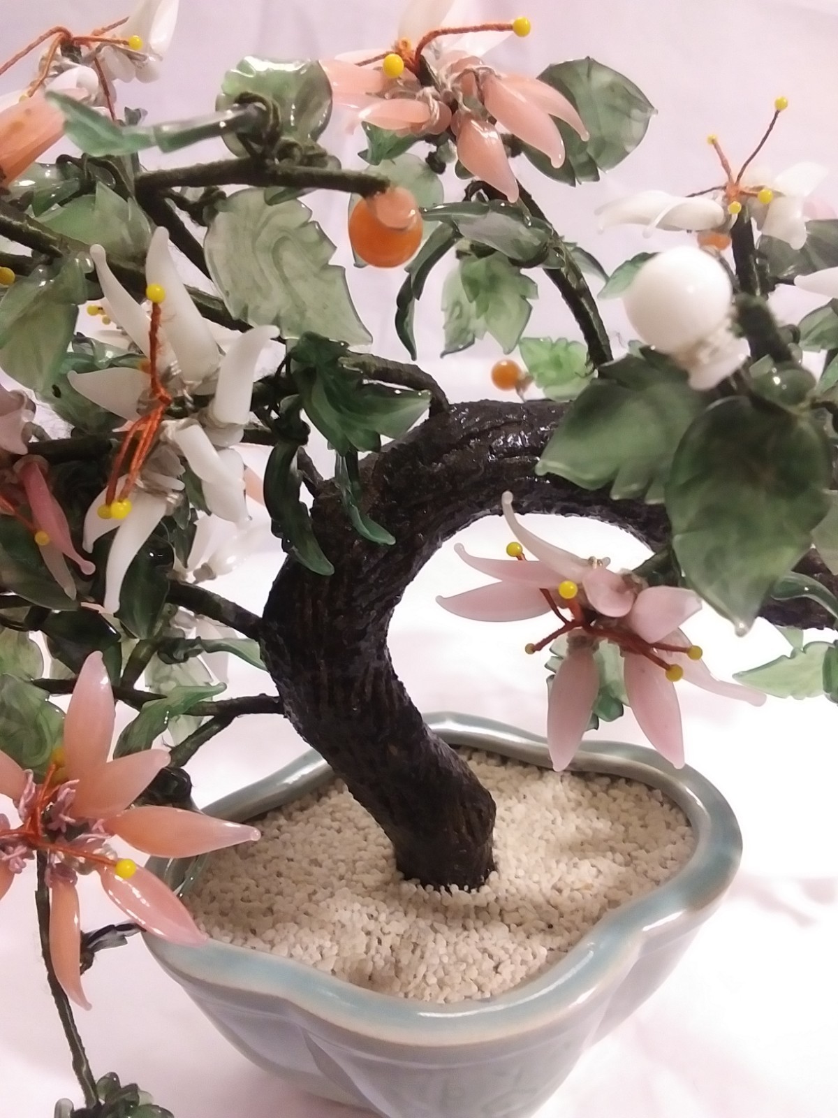 Vintage Glass Bonsai Cherry Blossom Tree 9 in. tall 12 in. wide. Exquisite.