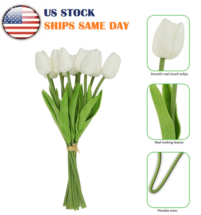 10 PACK White Artificial Tulip Fake Flowers Real Touch Pop Wedding Home Decor US