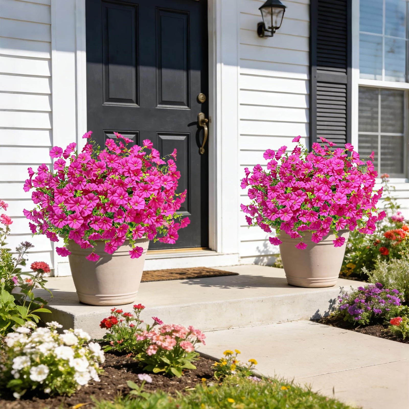 24 Pcs Artificial Petunias Flowers for Outdoors, Rose Red