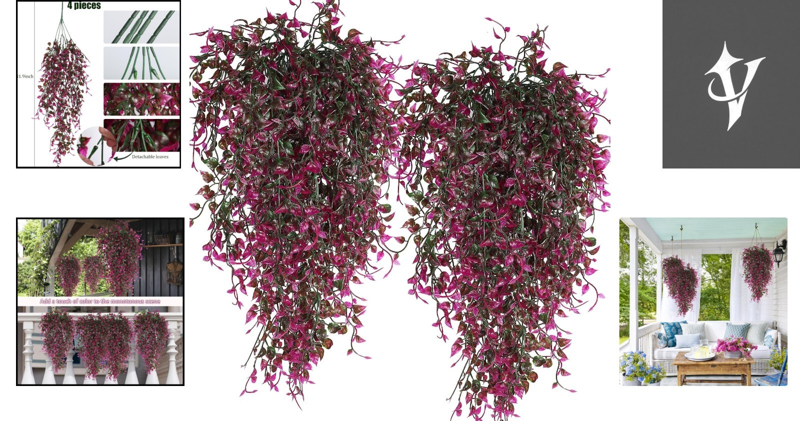 33-Inch Faux Eucalyptus Hanging Plants – 4pcs UV Resistant Indoor/Outdoor Decor