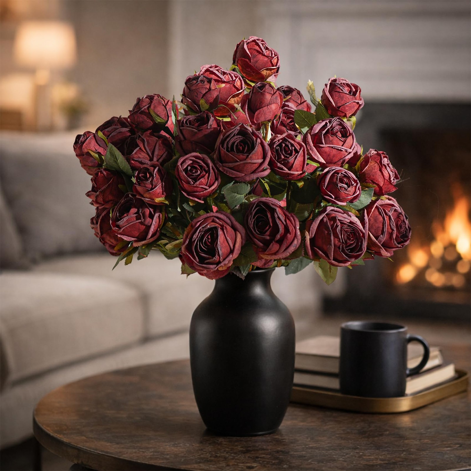 Burgundy Garden Style Silk Artificial Fake Rose Flowers Loose Bouquet 20 PCS