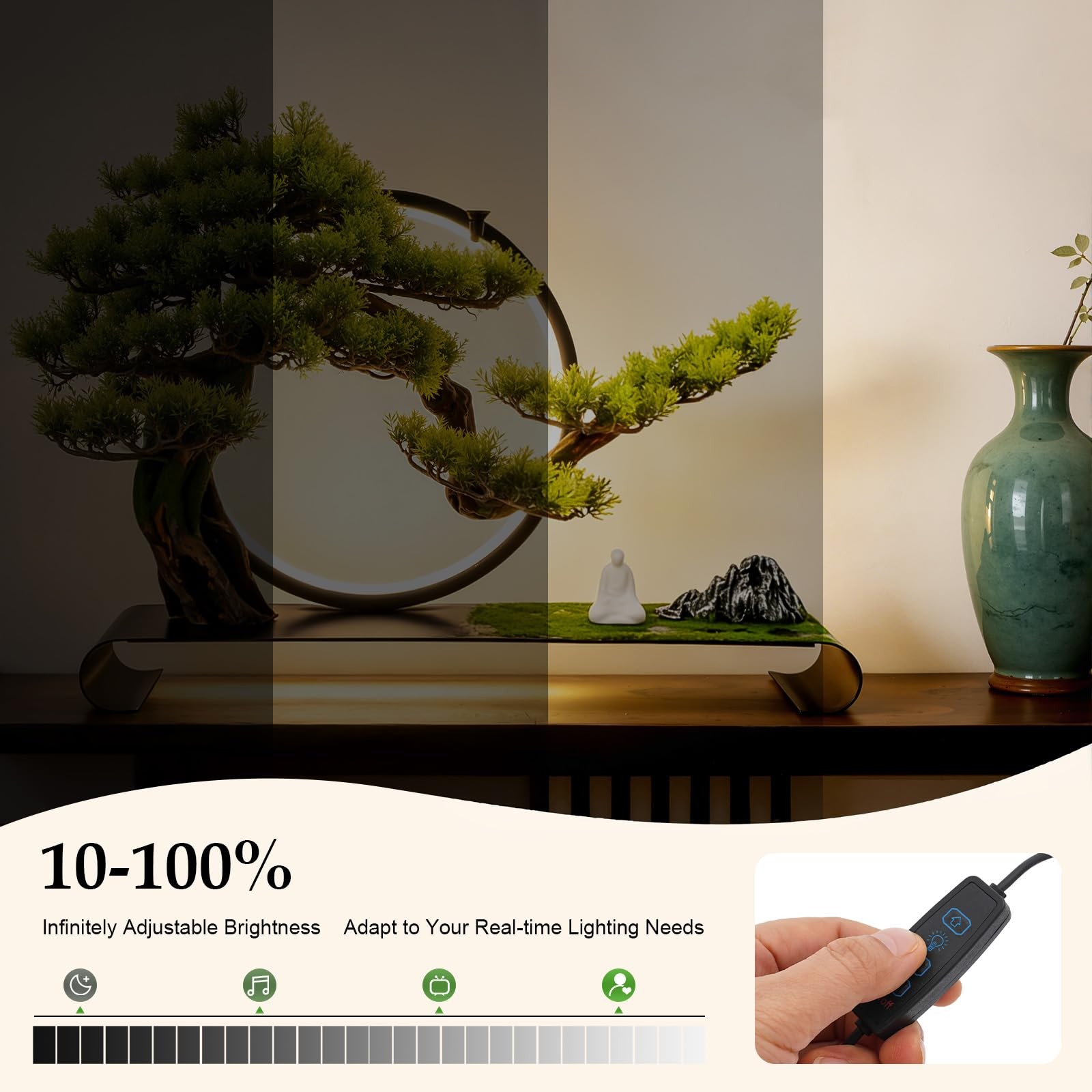 Artificial Bonsai Pine Tree Faux Realistic Simulation Bonsai with LED Lamp Ri…