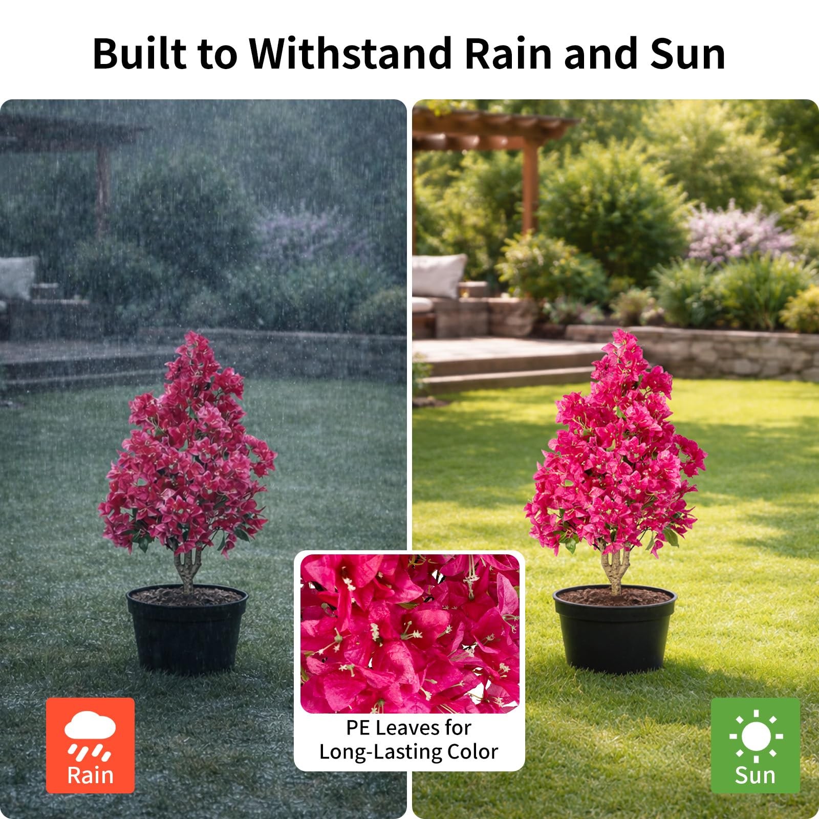2Pack Artificial Bougainvillea Tree, Faux Silk Floral Tree Plant with Flowers