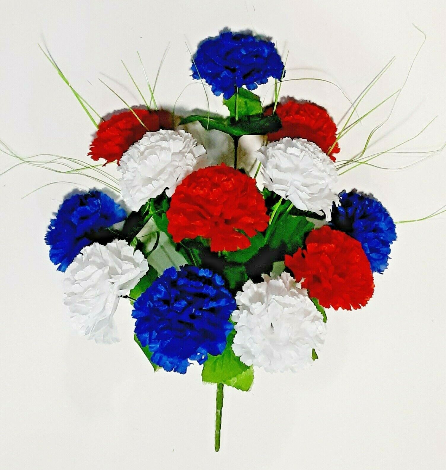 Red White & Blue Carnation 17″ Bush USA Patriotic Holiday Silk Flower In/Outdoor