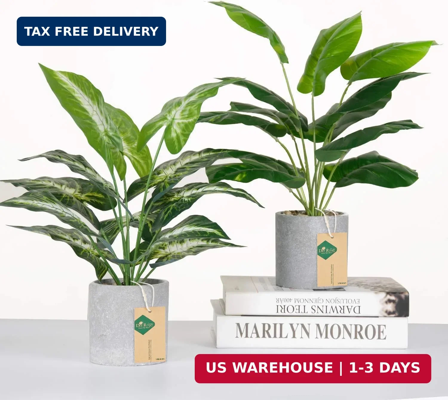 Der Rose 2 Pack 16″ Indoor Fake Plants Sage Green for Office Desk Decor | Tropic