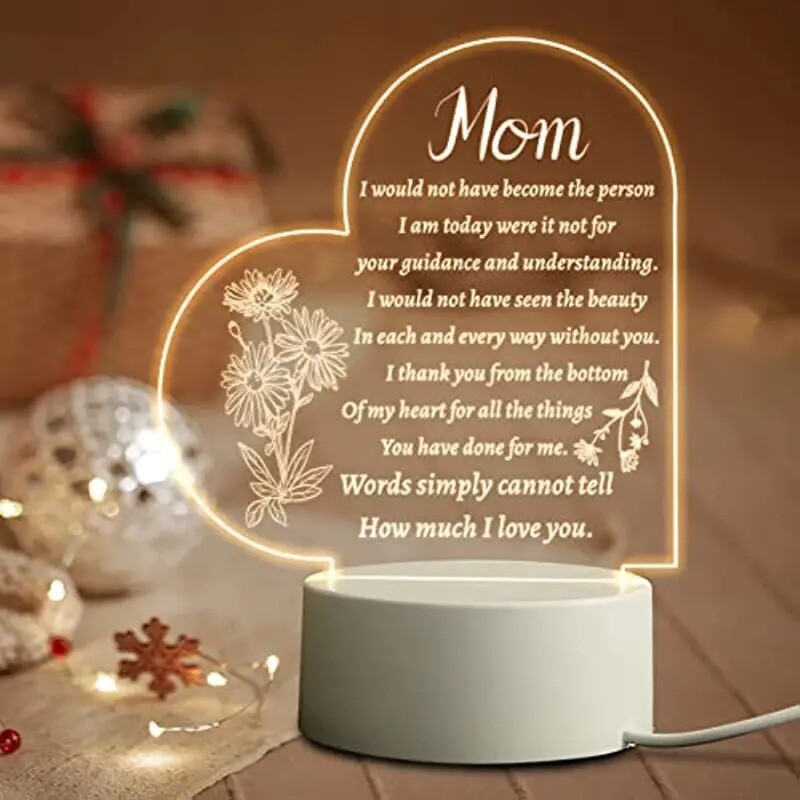 Mothers Day Heart Night Light, Led Engraved Night Lamp