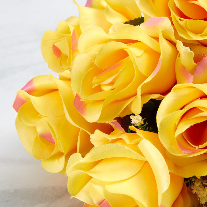Factory Direct Craft Colorful Yellow Poly Silk Rose Floral Bush
