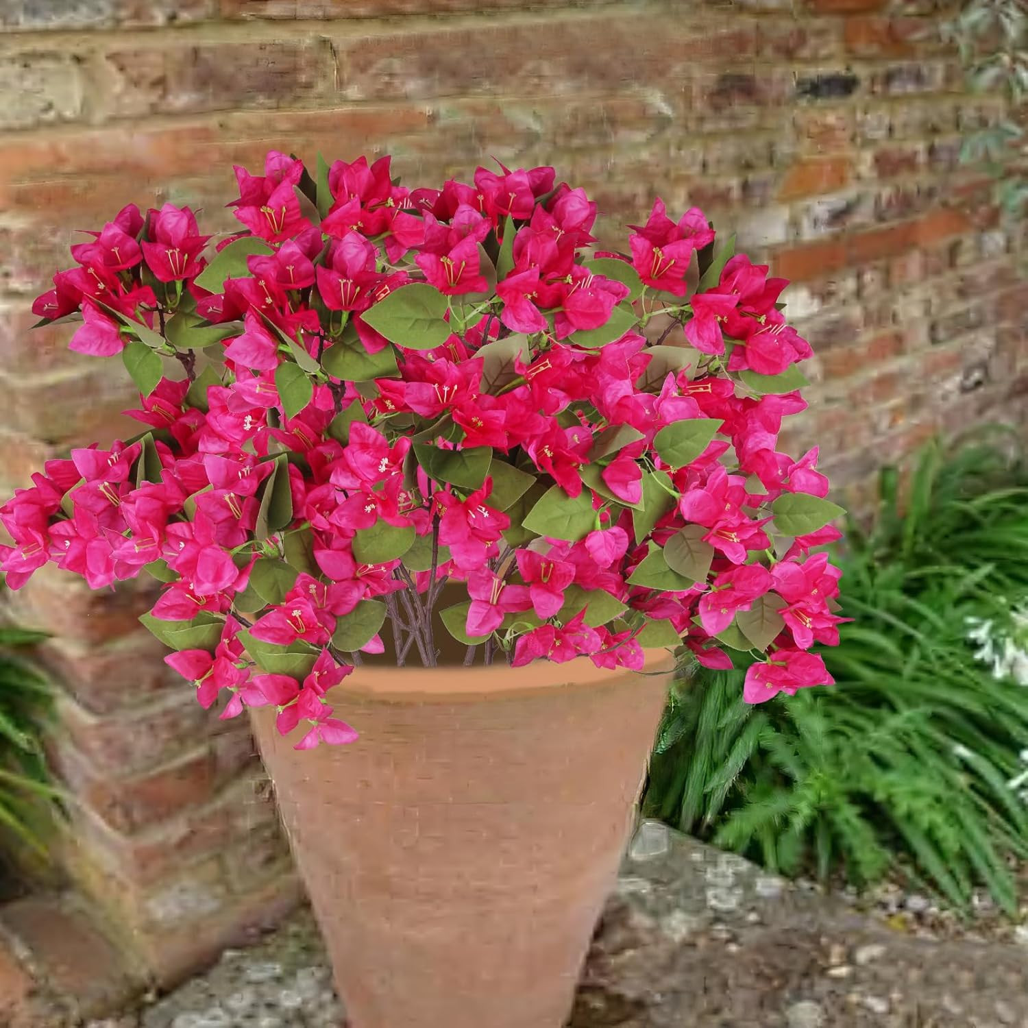 2 Pcs Artificial Flowers Bougainvillea Outdoor Rose Red Faux Bougainvillea Flowe