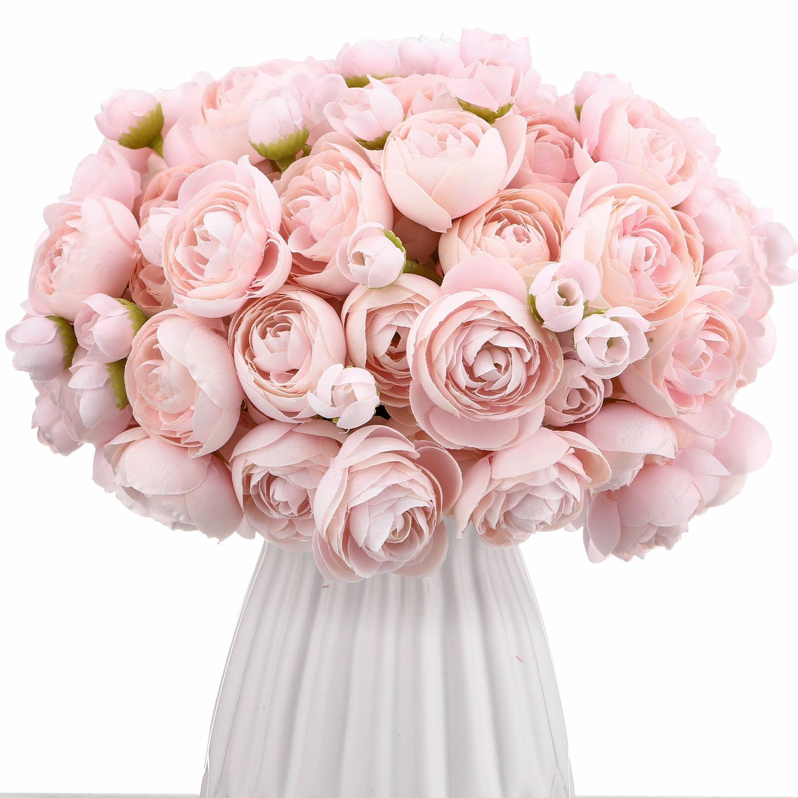 48 PCS Pink Silk Ranunculus Artificial Flowers Fake Peonies Wedding Decor