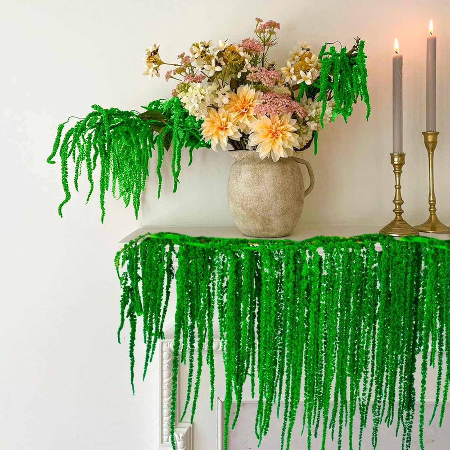 5pc Dried Amaranthus Hanging Stems Dark Green 23in Real Preserved Wedding Xmas