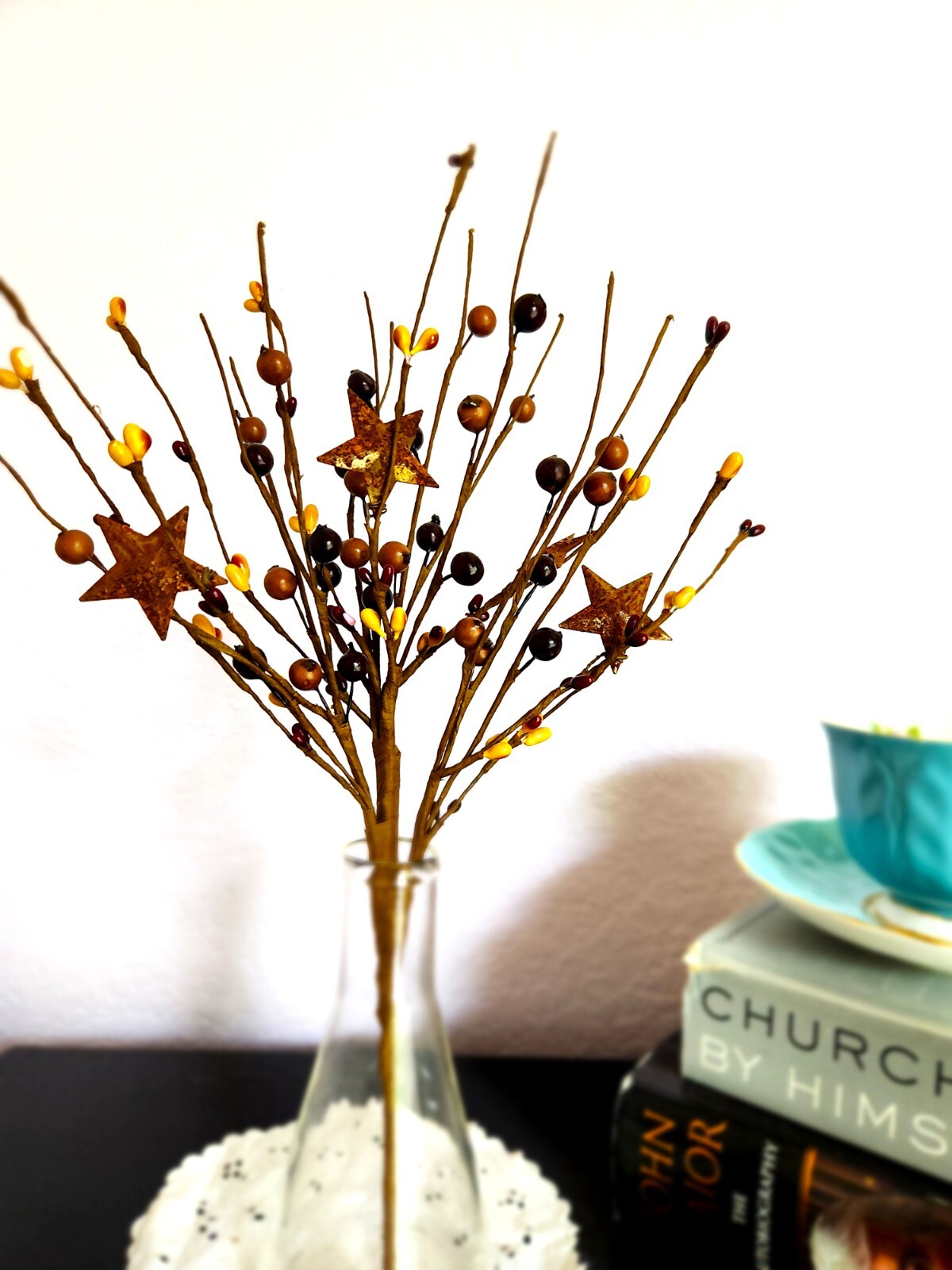 Burgundy Mustard Green Color Berry Picks Artificial Berries Spray Home DecorN607