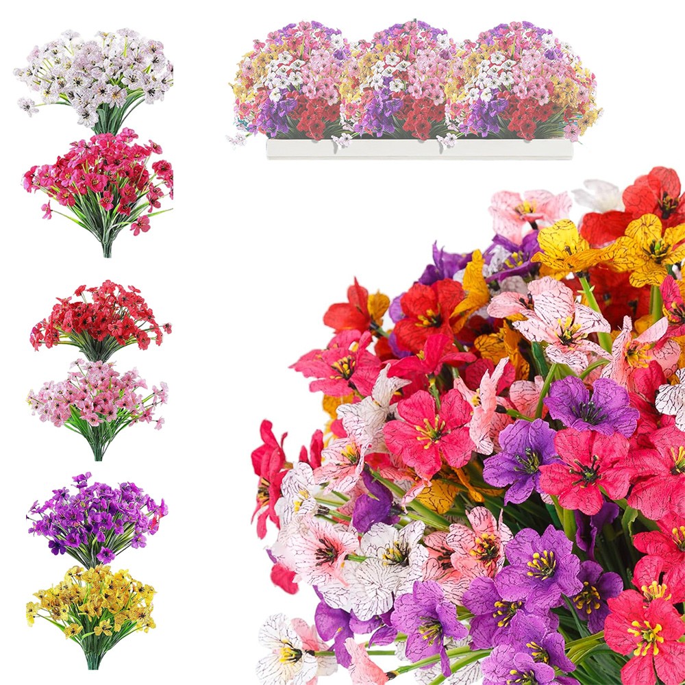 24 Bundles Artificial Flowers for Outdoors Decoration, UV Resistant Mixed Color