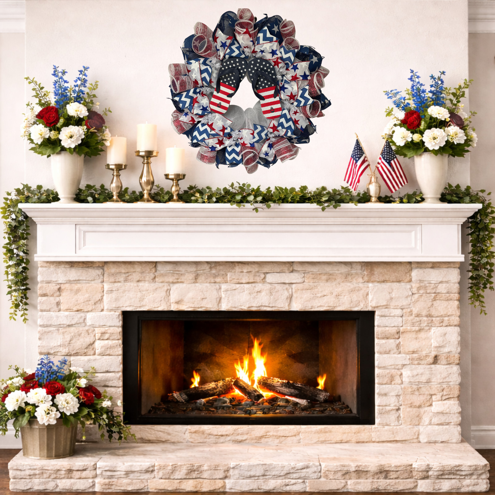 Patriotic Flip Flop Beach Handmade Deco Mesh Wreath