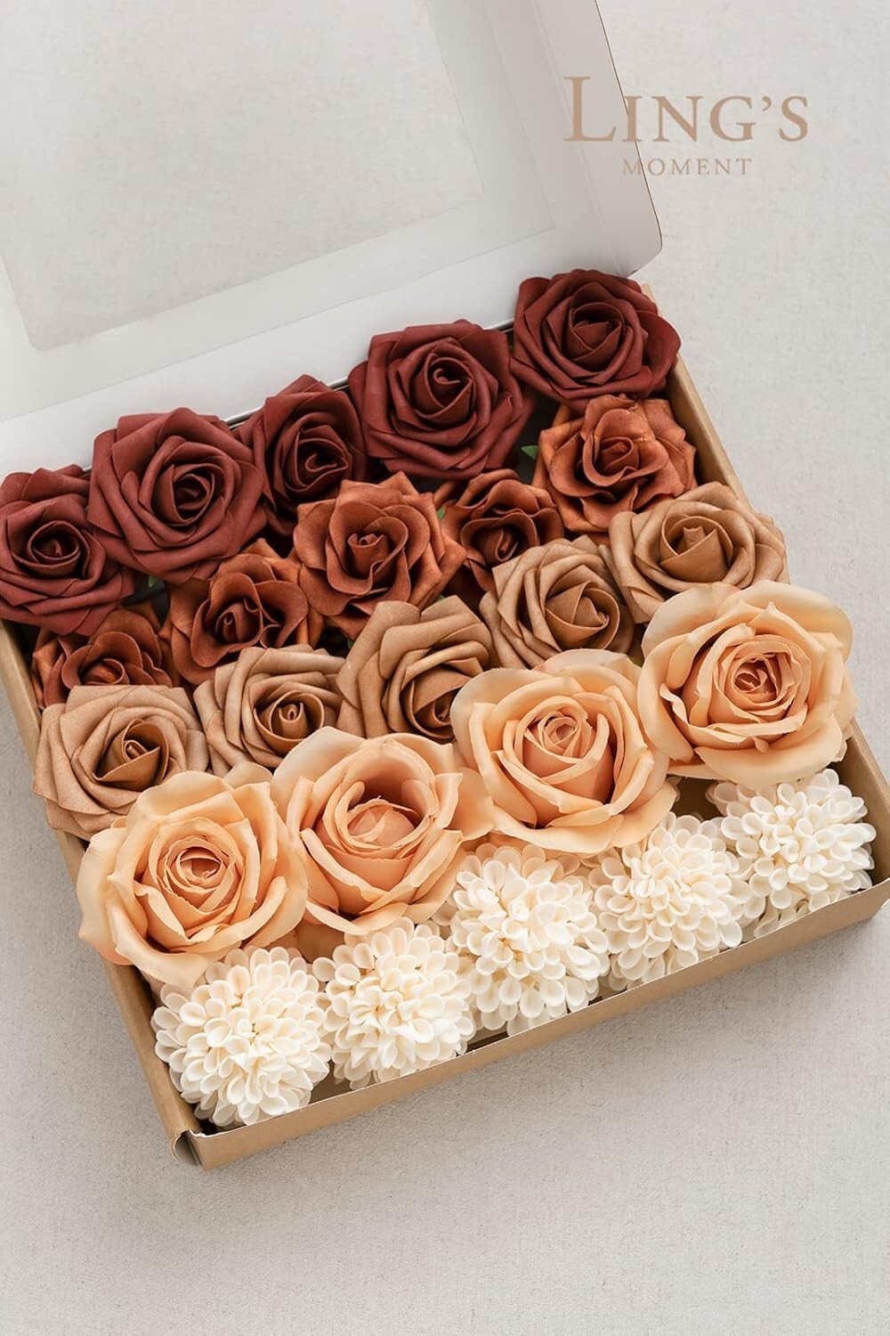 Realistic Silk & Foam Roses – DIY Wedding Centerpiece Combo, 24pcs Amber/Orange