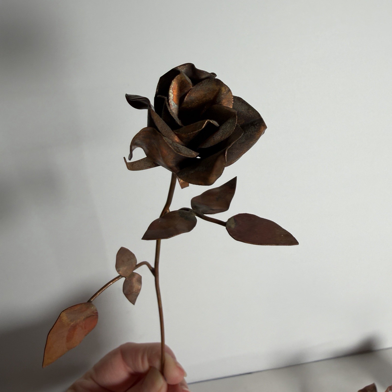 VTG MCM Long Stem Brass Copper Metal Roses Rose Lot of 3 Flowers