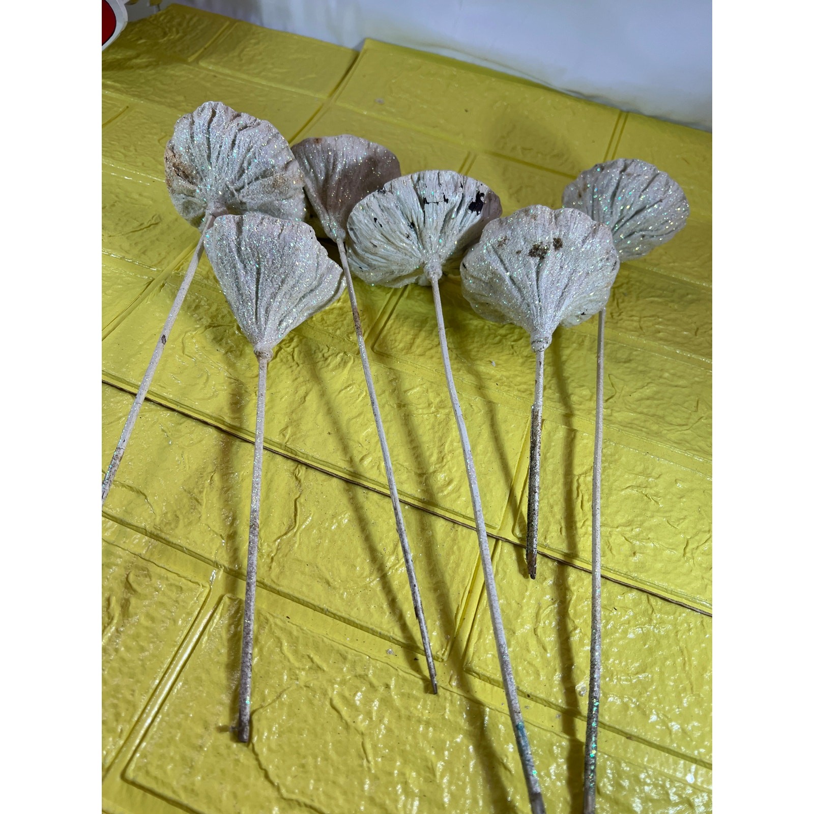 Vintage Lotus Seed Pod Floral Picks Christmas Holiday White Silver Set