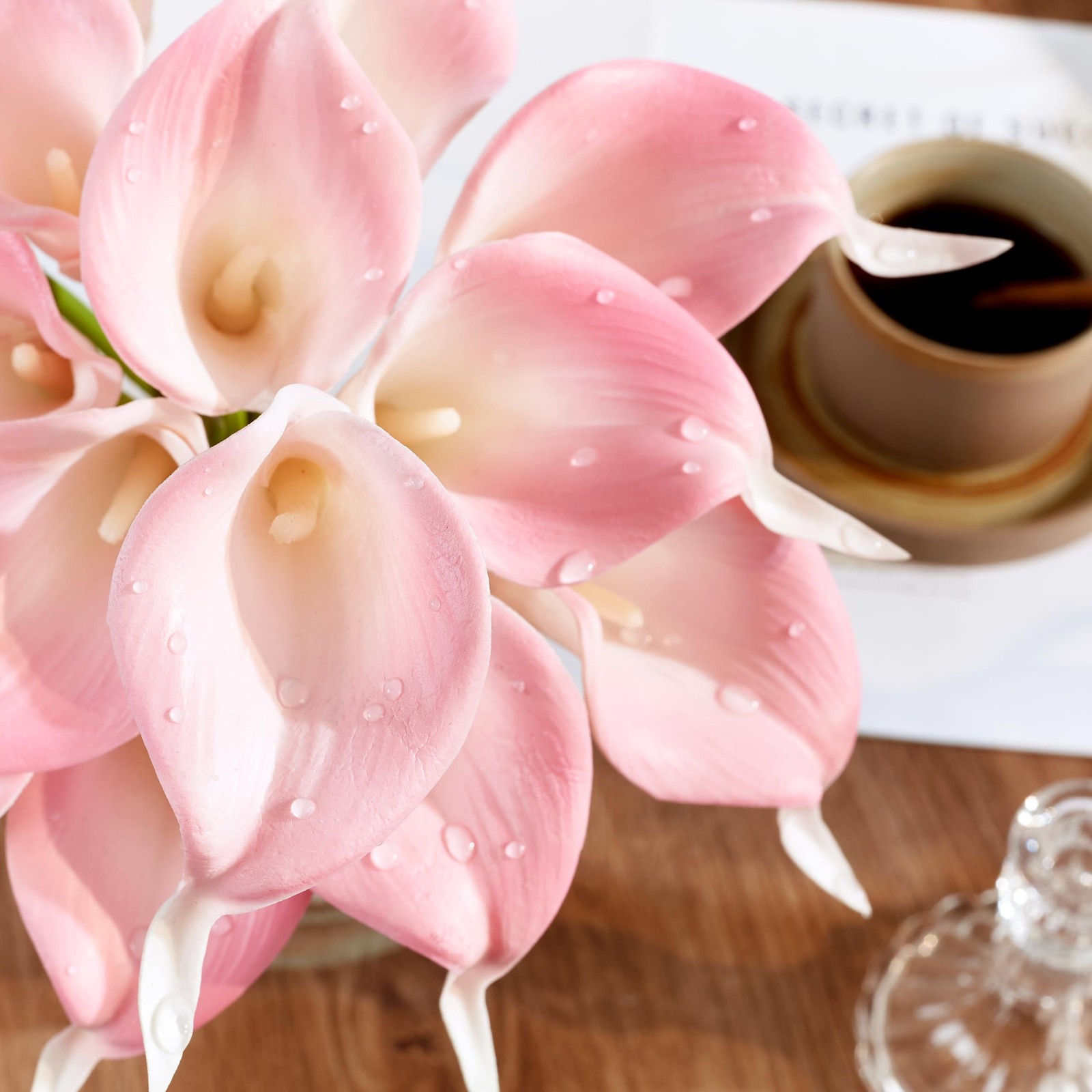 Artificial Calla Lily 12Pcs Pink Real Touch Faux Flowers for Wedding Bouquet,…