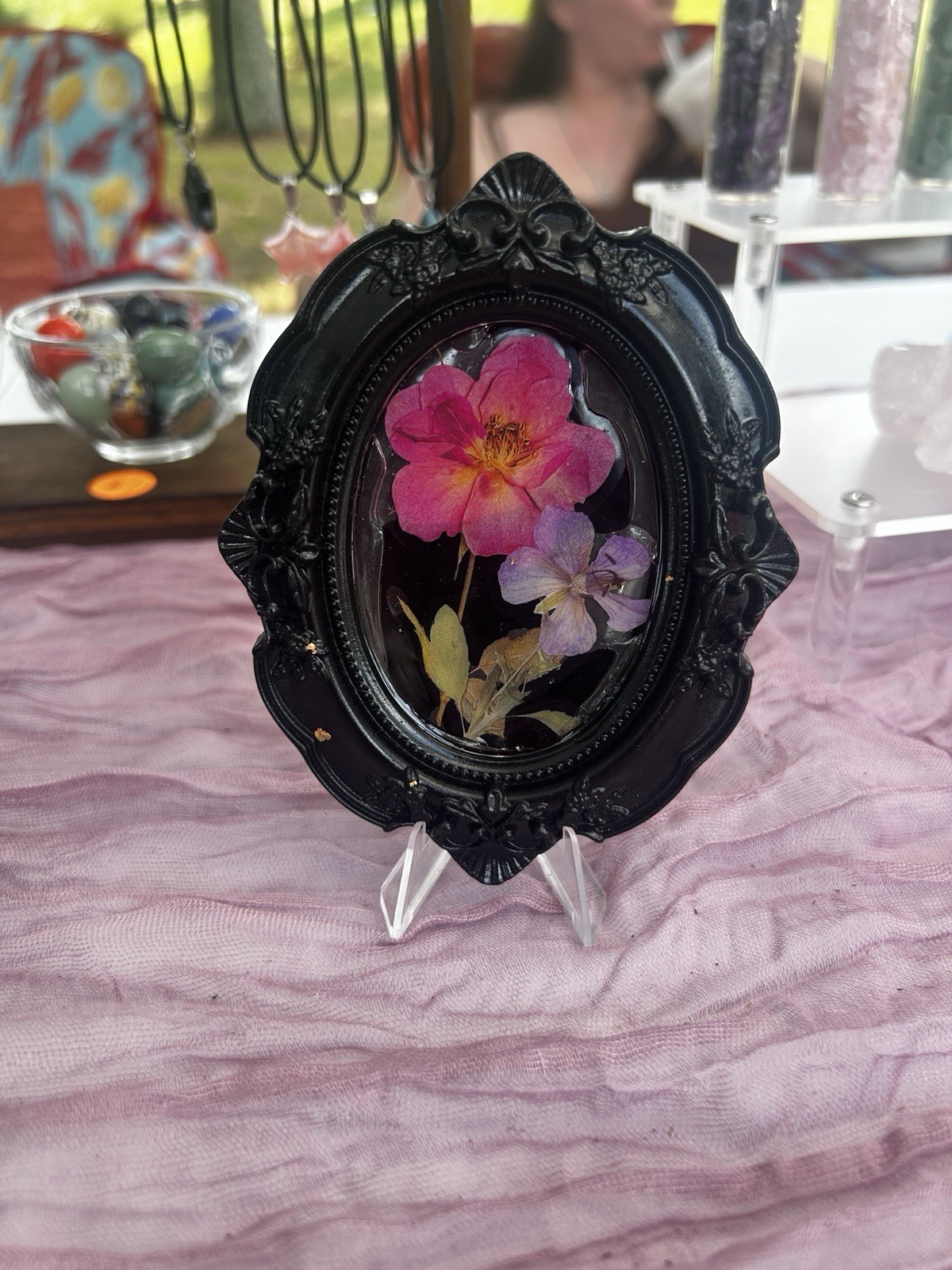 Handmade Resin Flower Art In Elegant Black Frame Hanging Decor Gothic Gift Home