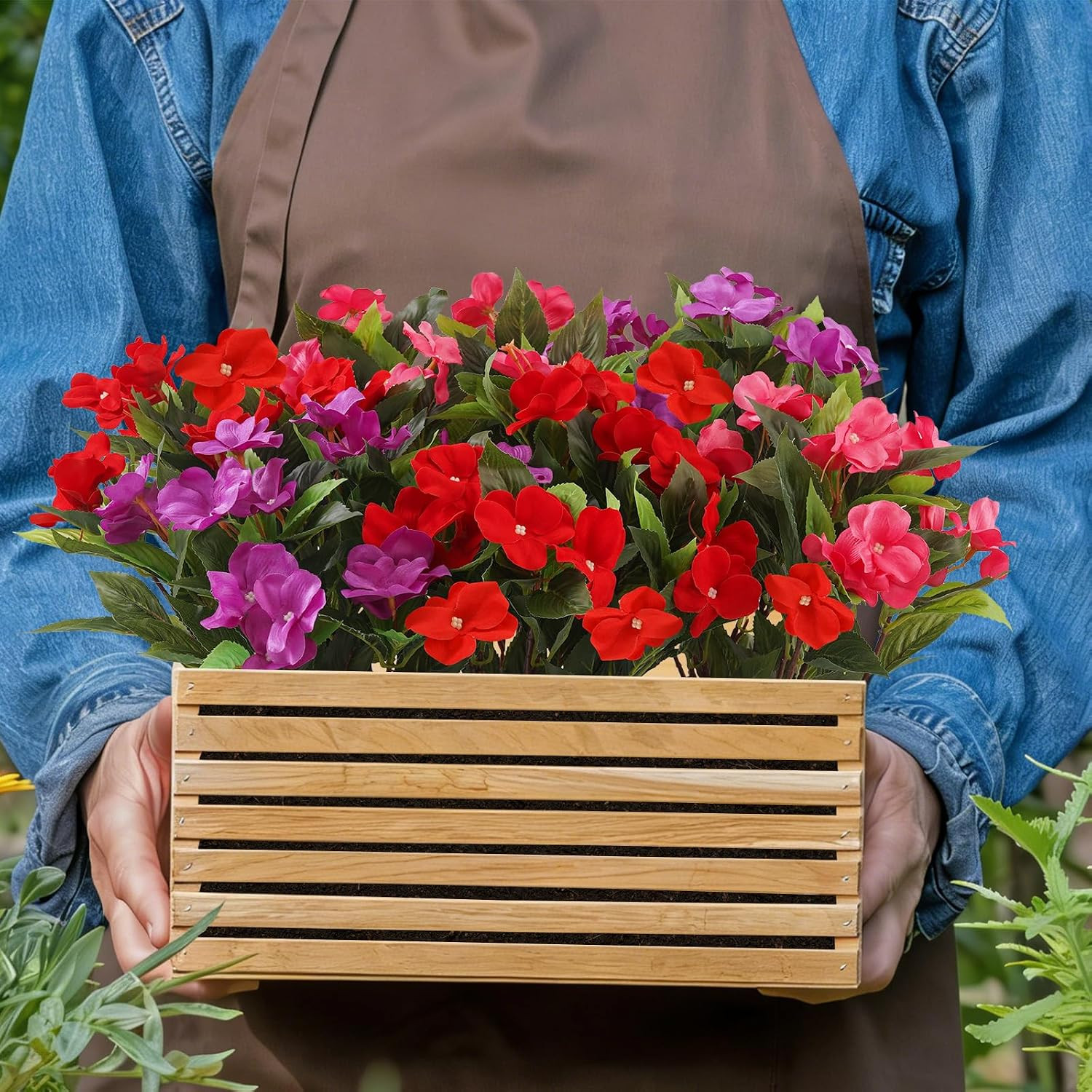 Vibrant Impatiens Artificial Flowers – 6 Bundles for Indoor & Outdoor Decor