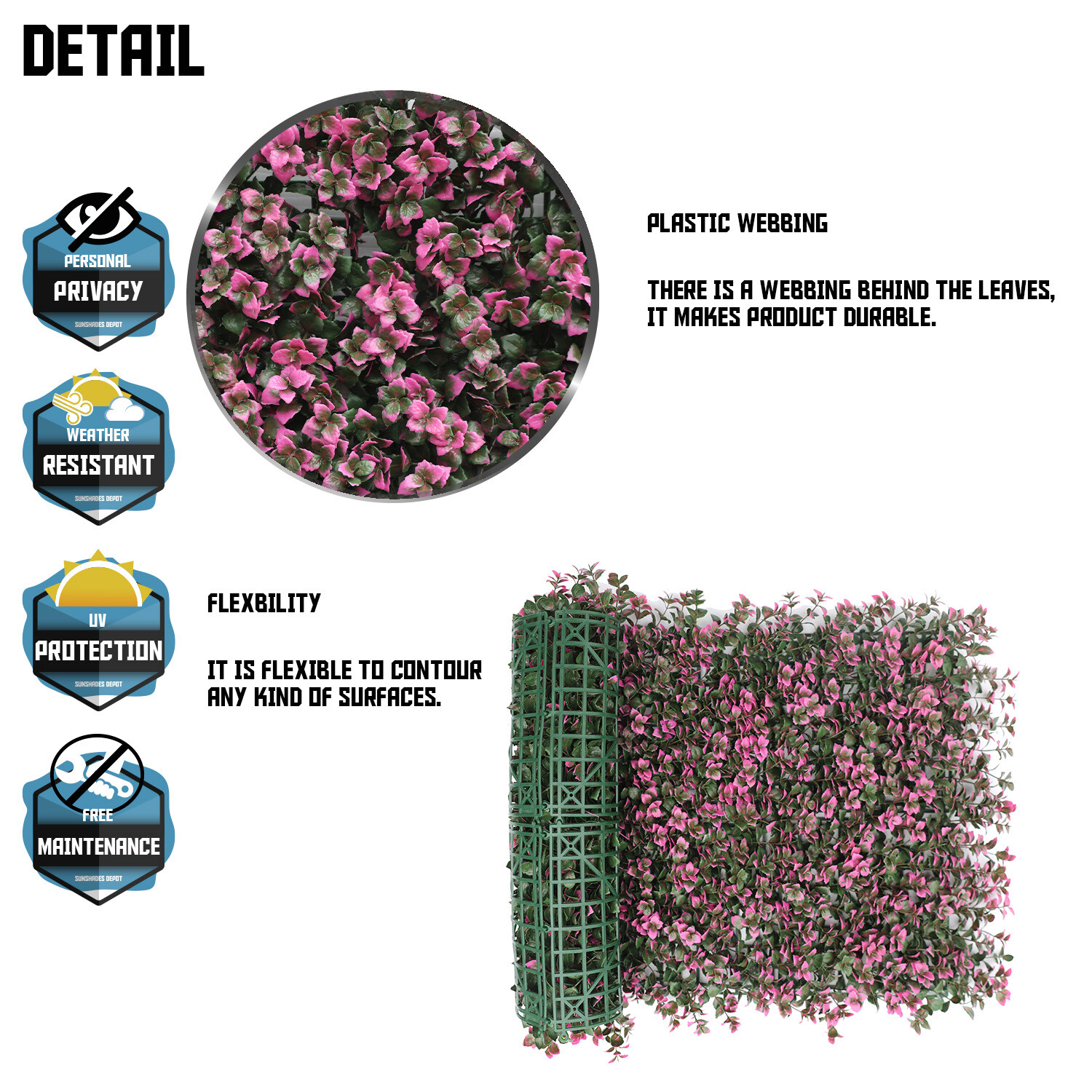 20″x20″ Artificial Faux Leaf Pink Reineckia Carnea Fence Screen Wall Decor Panel