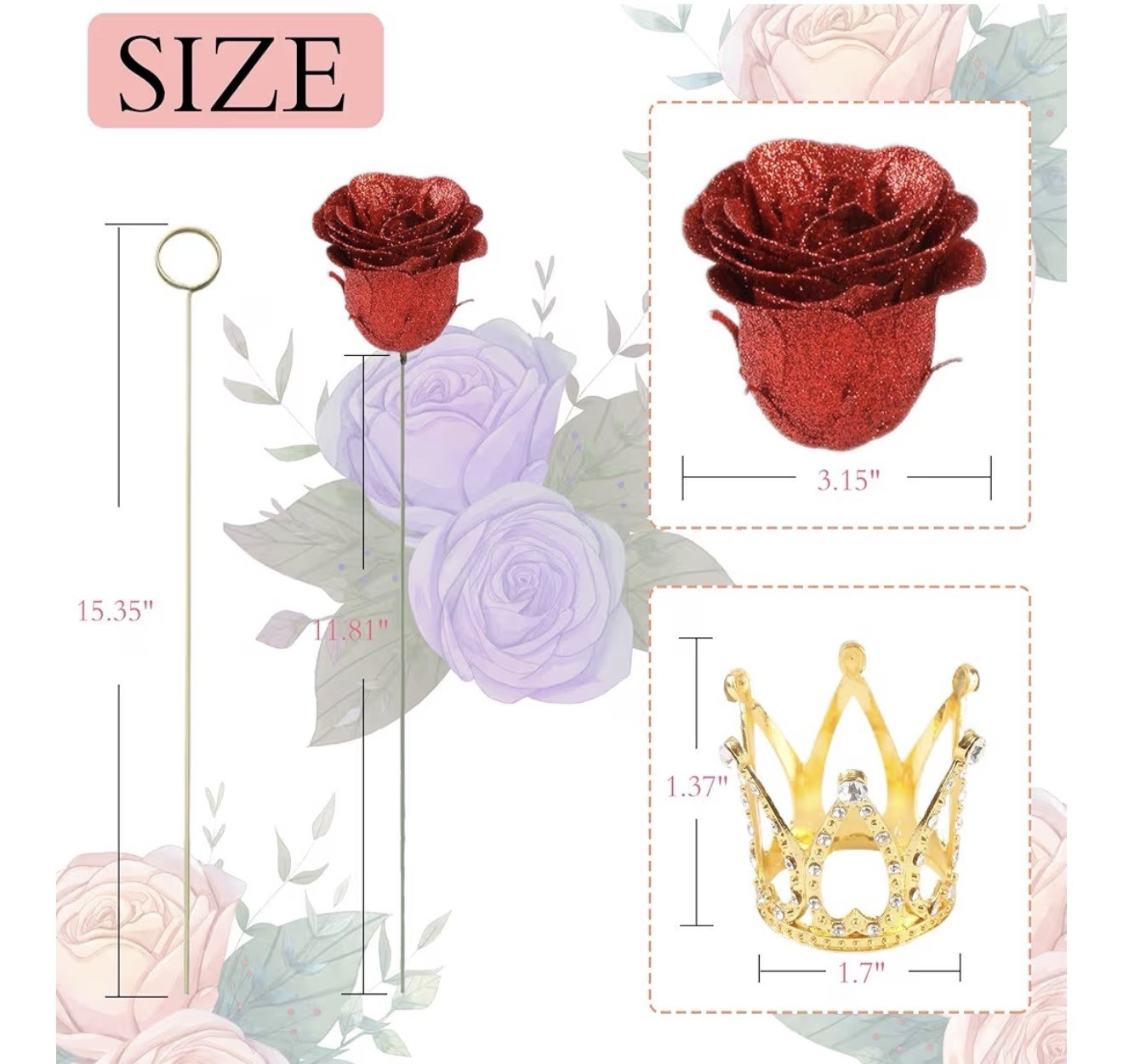 Red Glitter Roses Bouquet, 24 Pcs Shiny Glitter Flowers Bouquet, Everlasting Art