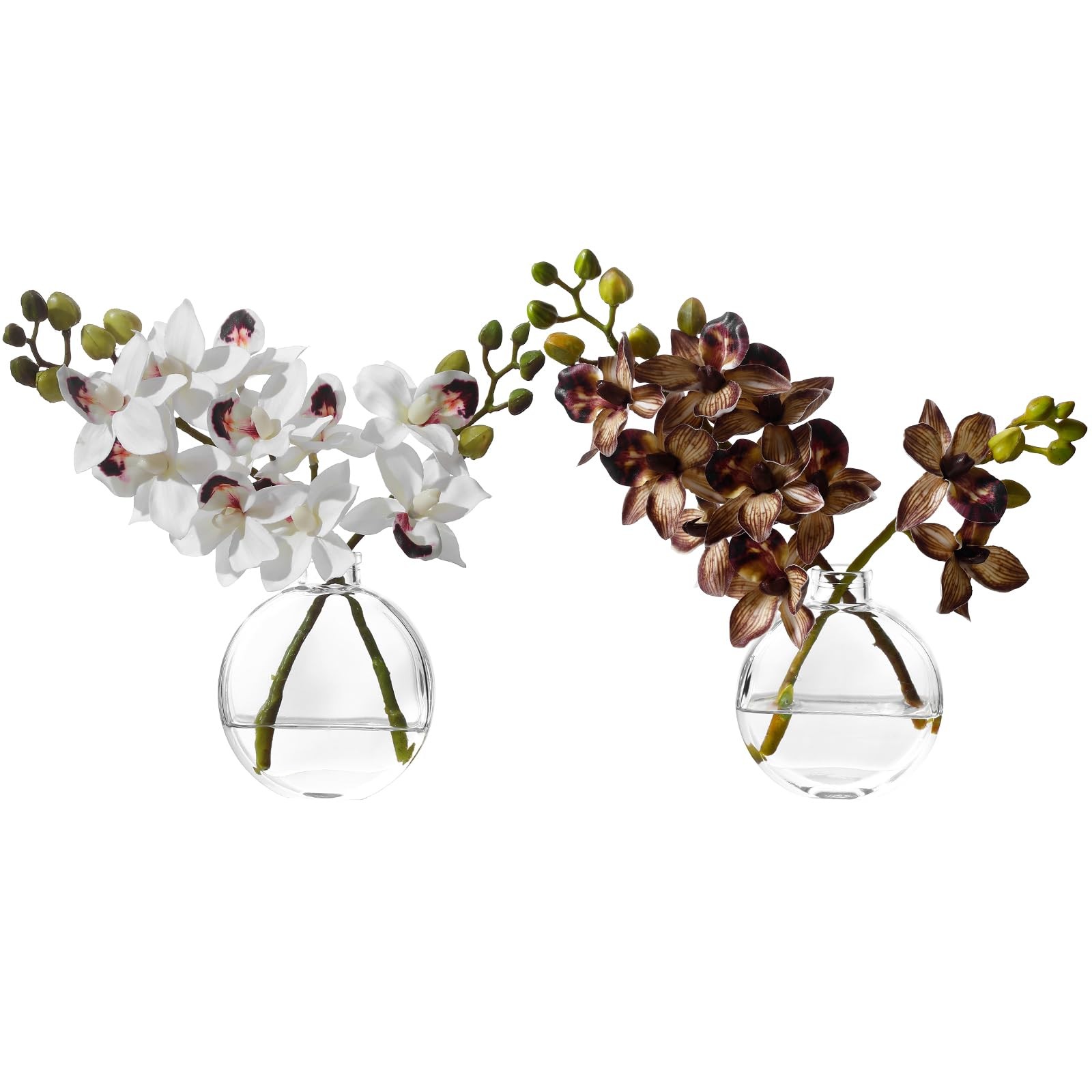 Artificial White Orichid Artificial Flowers in Clear Glass Water‑Filled Vase …